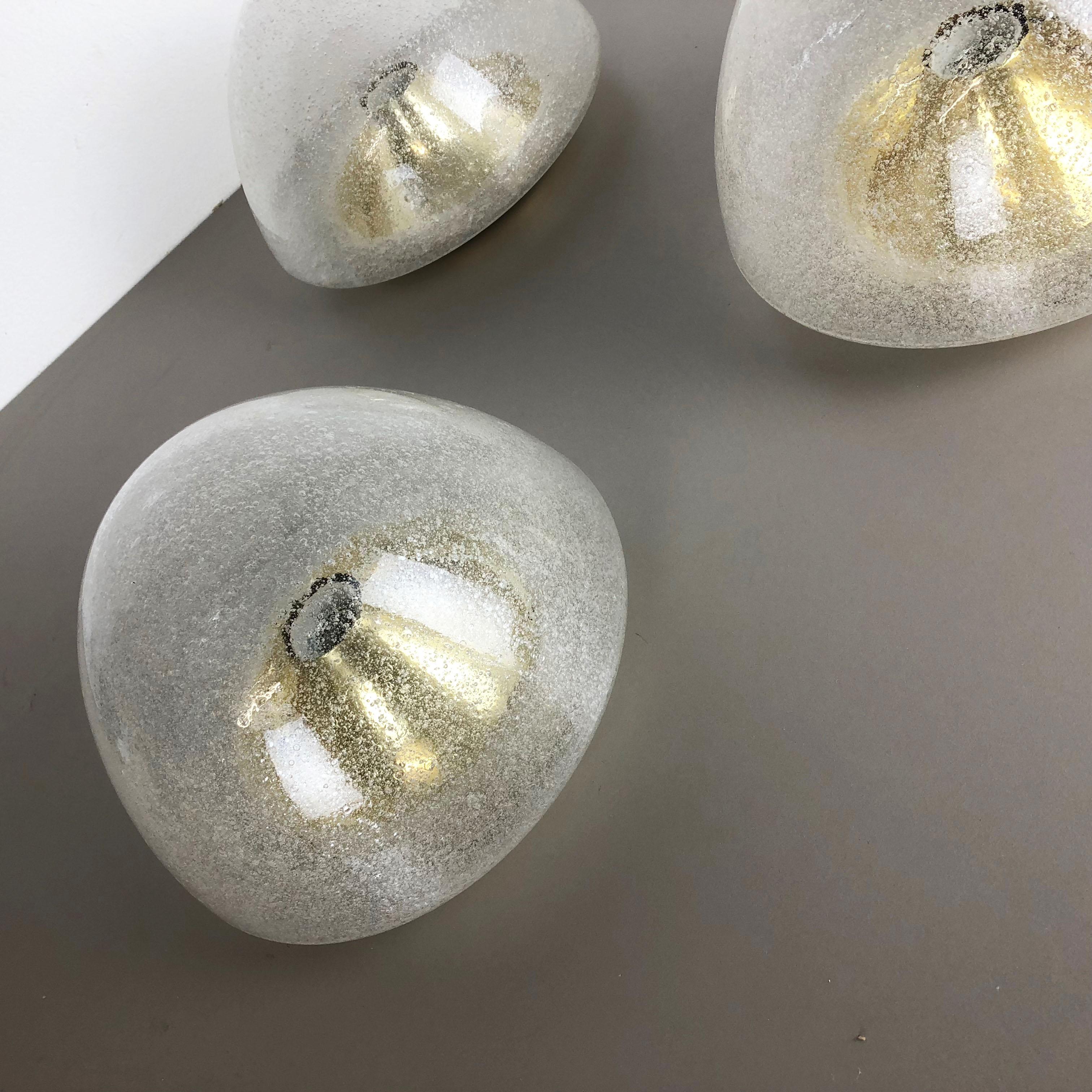Set of 3 Cone Ice Glass Wall Light Made by Hoffmeister Leuchten, Germany 3