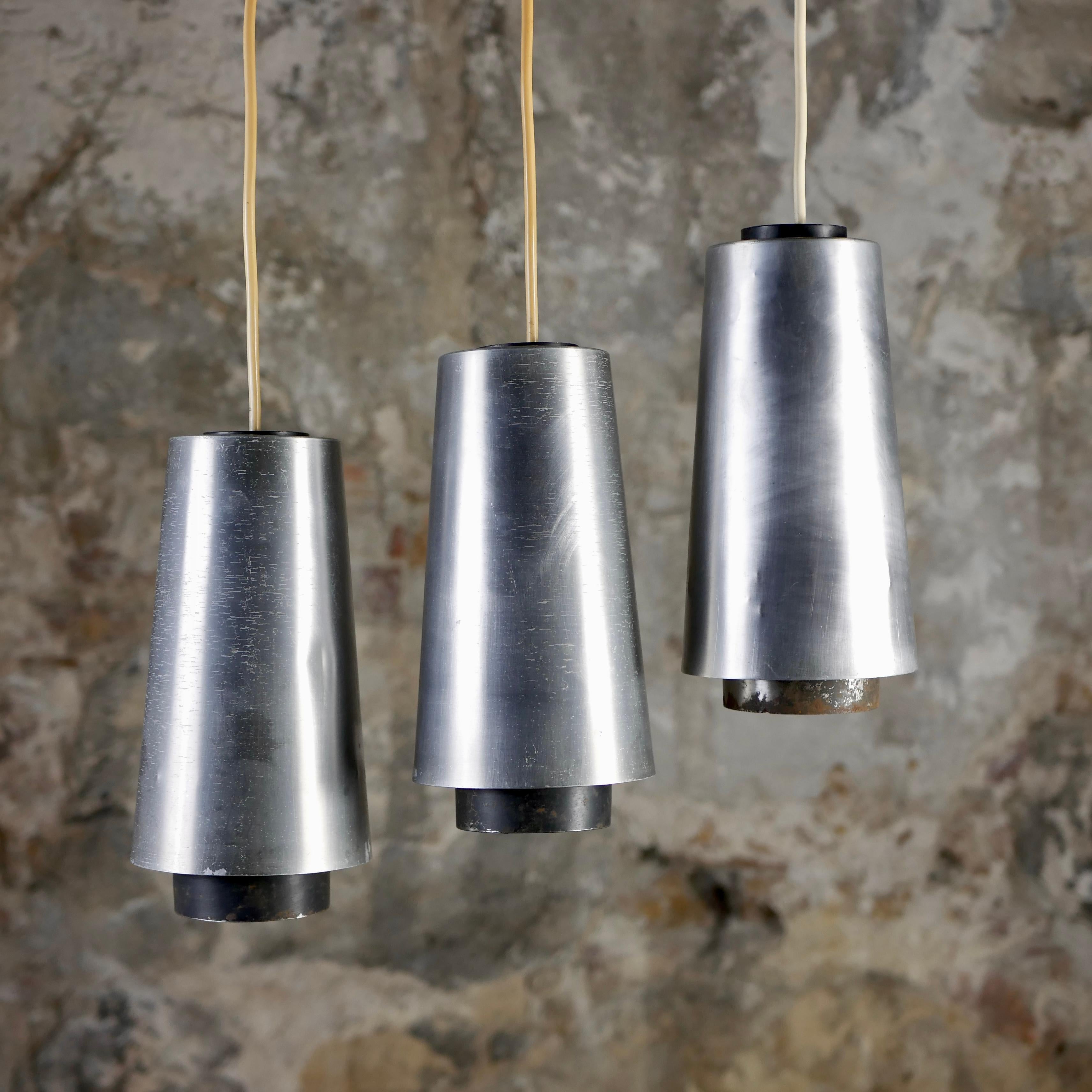 Space Age Set of 3 conical pendants by Rack, Netherlands, 1960s For Sale
