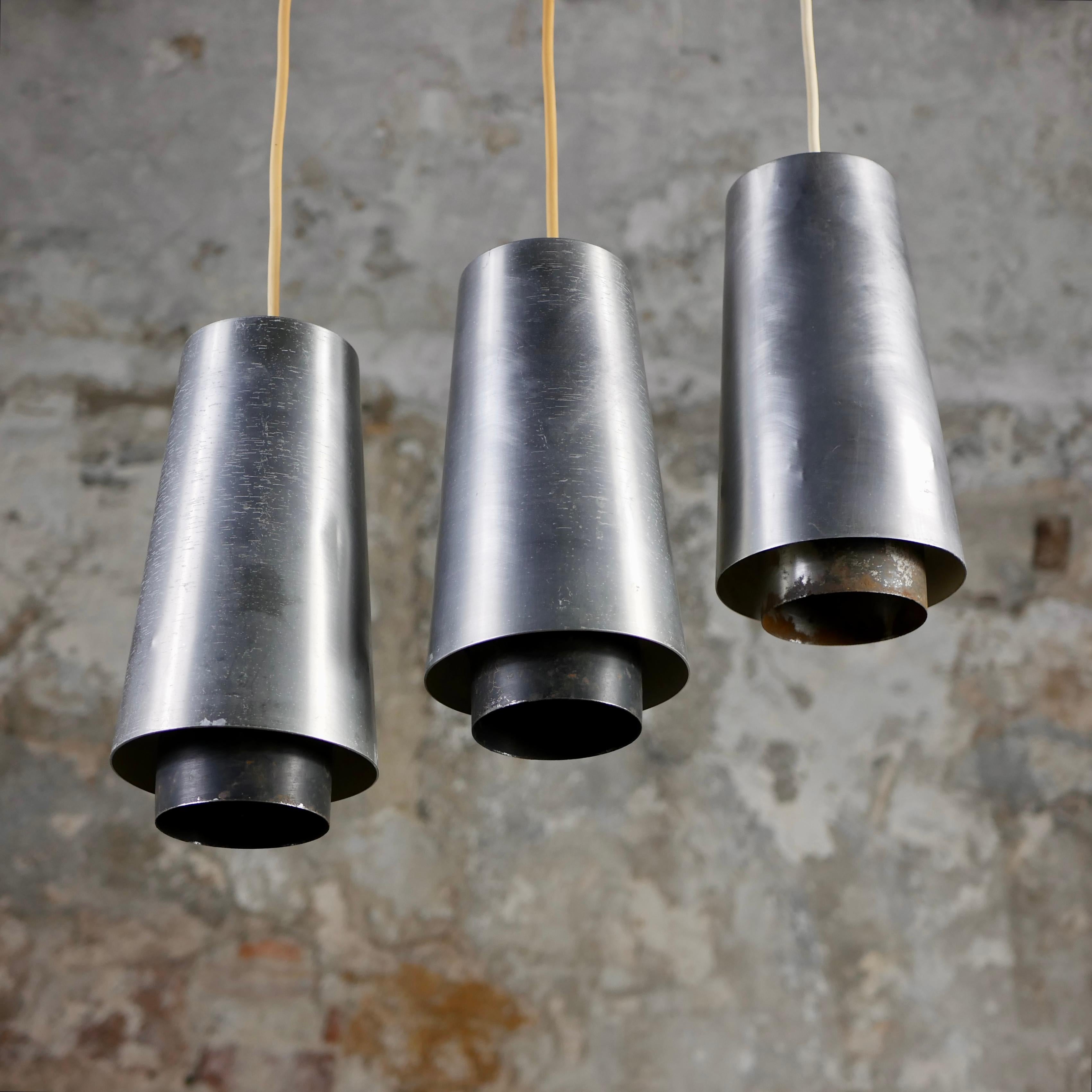 Dutch Set of 3 conical pendants by Rack, Netherlands, 1960s For Sale