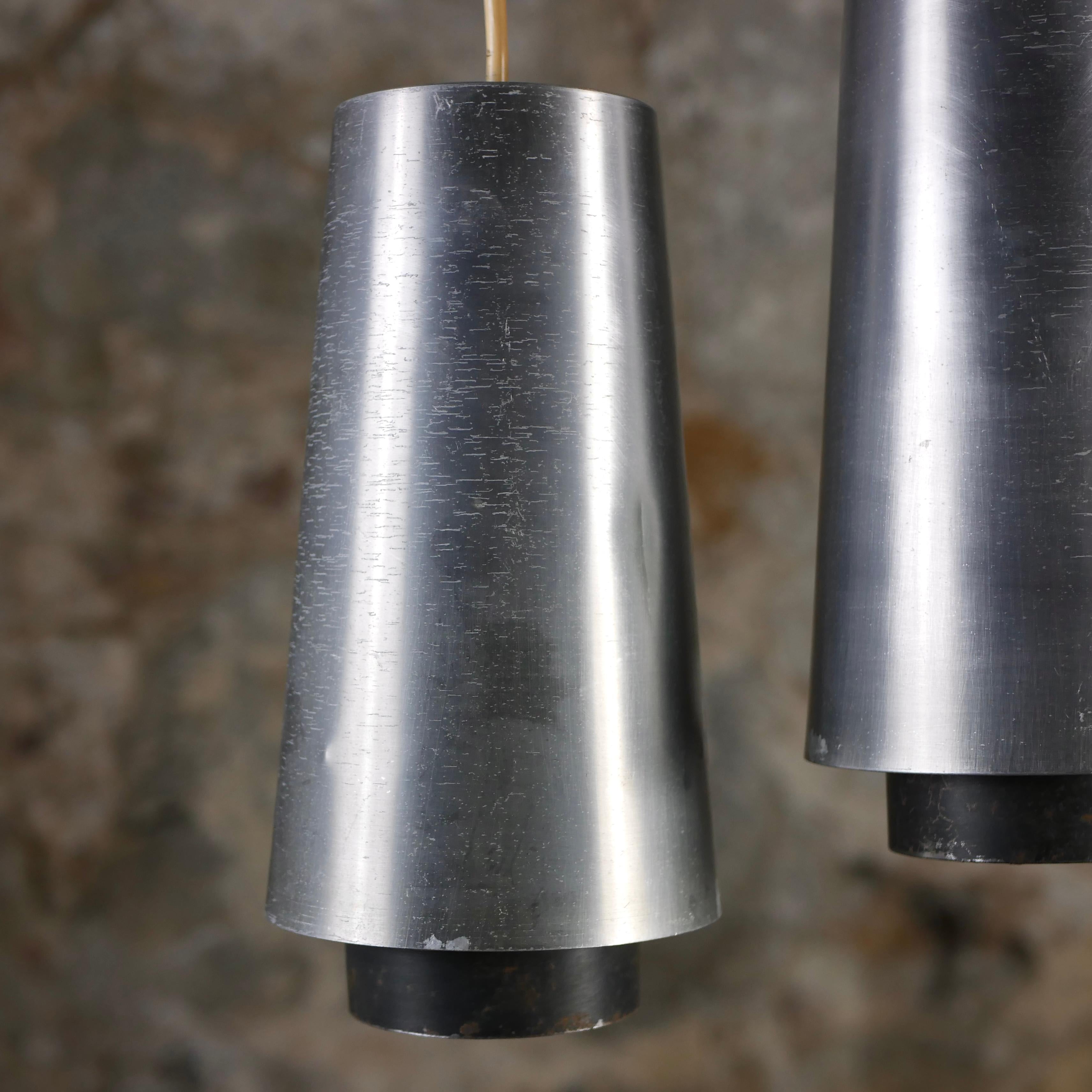 Steel Set of 3 conical pendants by Rack, Netherlands, 1960s For Sale