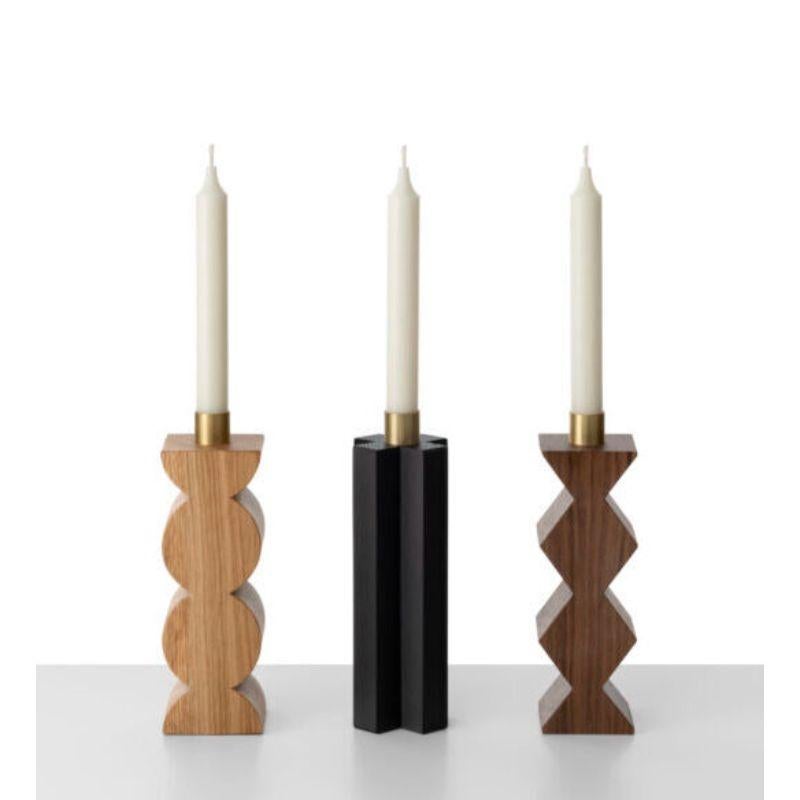 Constantin Candle Holder Set Round by Colé Italia with Agustina Bottoni
Dimensions: H.30 D.7 W.7 cm
Materials: Ia- RN - Round; brushed solid oak wood and brass
IIa - RT - Cross; brushed solid oak wood stained black
IIIa - NC - Square; brushed