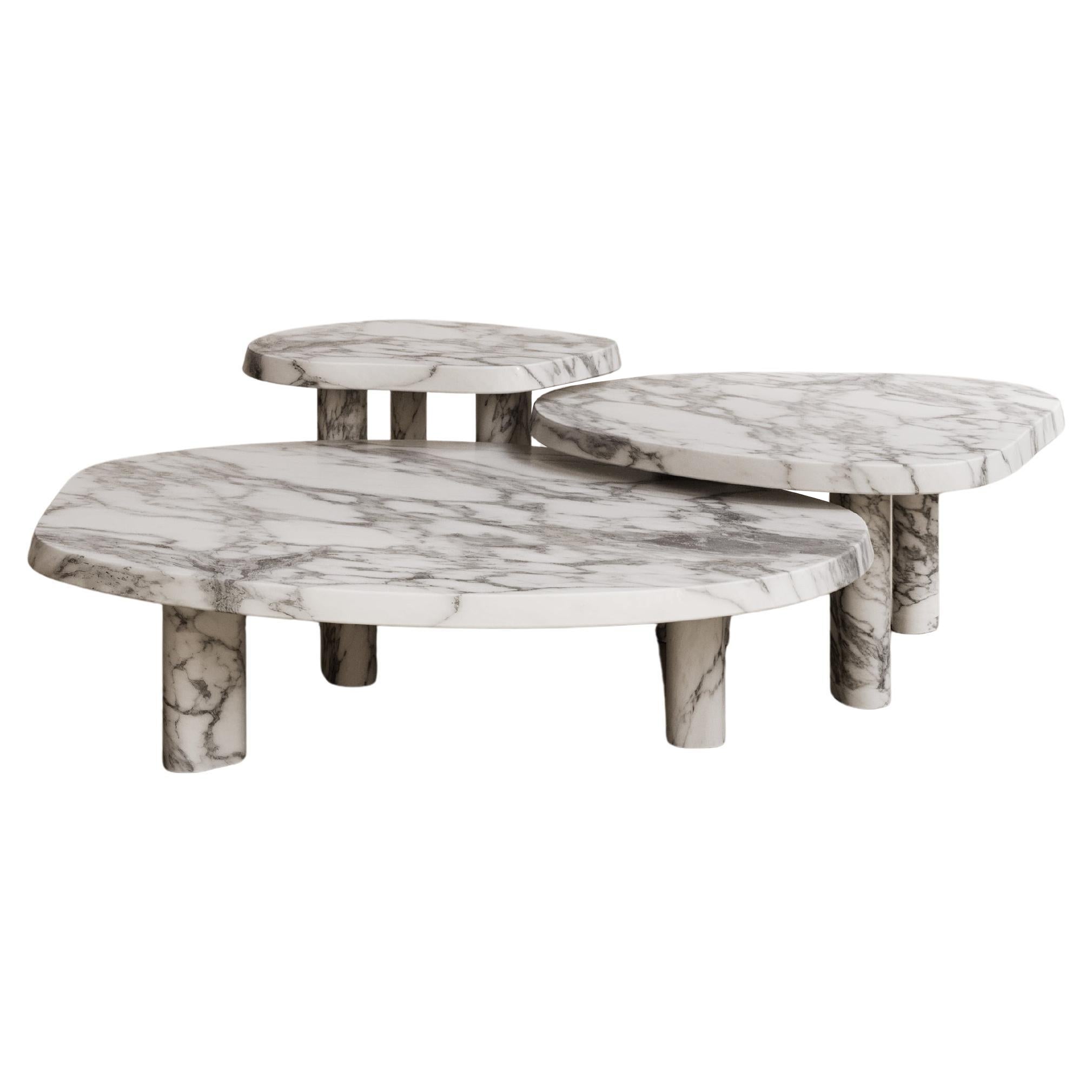 Set of 3 Constantin Coffee Tables in Arabescato Marble by Paloma Editions