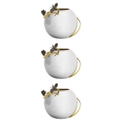 Set of 3 Contemporary Black and Gold Metal Iris Rose Bowl Vase