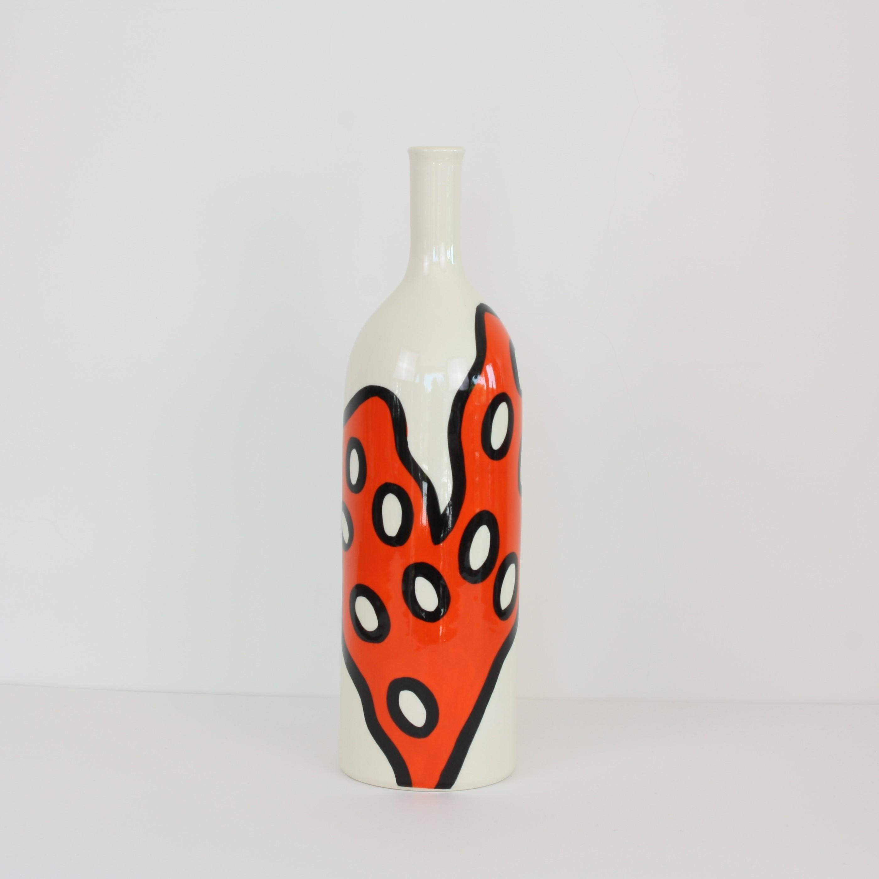 Modern Set of 3 Contemporary Ceramic Bottles with Nautical Motifs, Corail