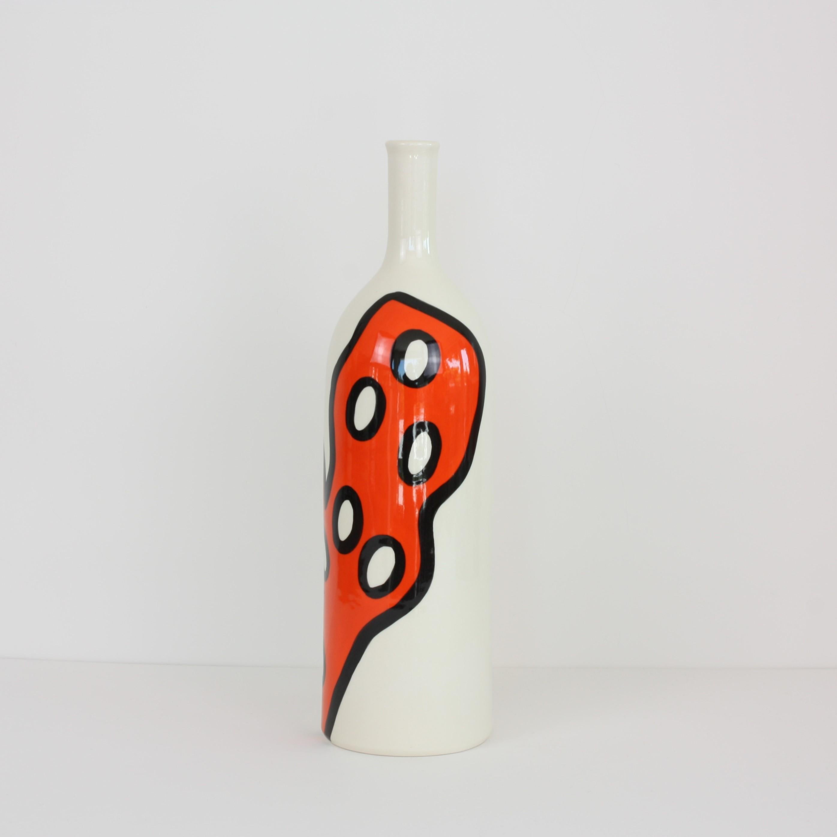 French Set of 3 Contemporary Ceramic Bottles with Nautical Motifs, Corail