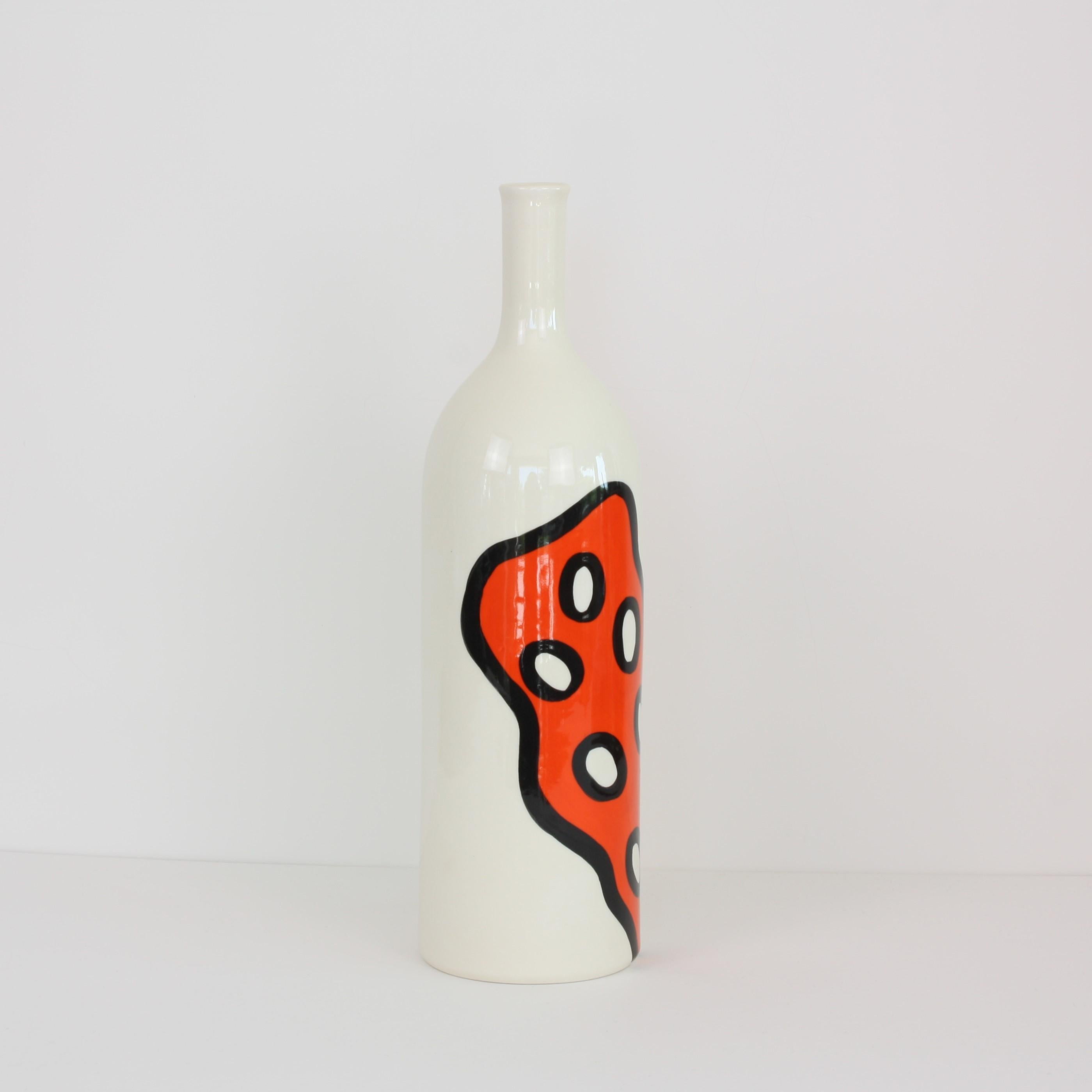 Glazed Set of 3 Contemporary Ceramic Bottles with Nautical Motifs, Corail