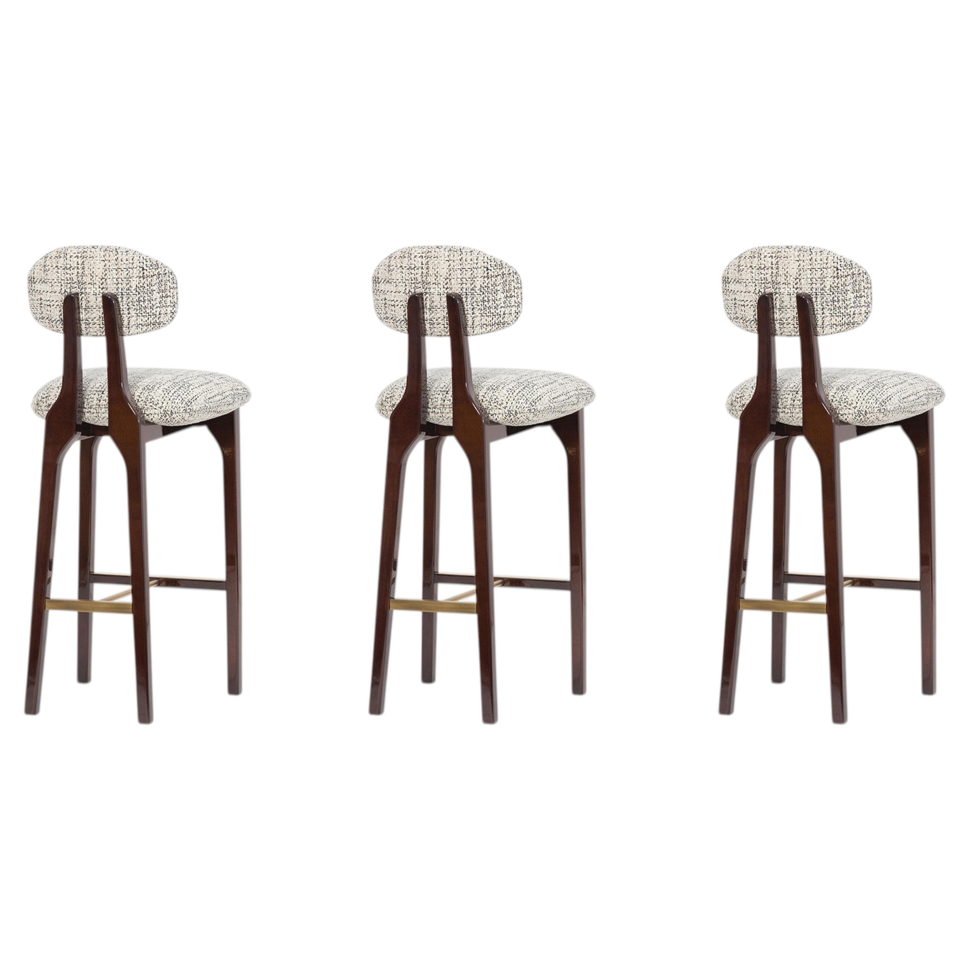 Set of 3 contemporary chenille wood Silhouette bar stools by InsidherLand For Sale