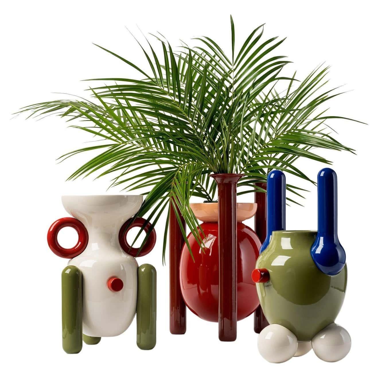 Ensemble de 3 vases Explorer en céramique émaillée de décoration contemporaine