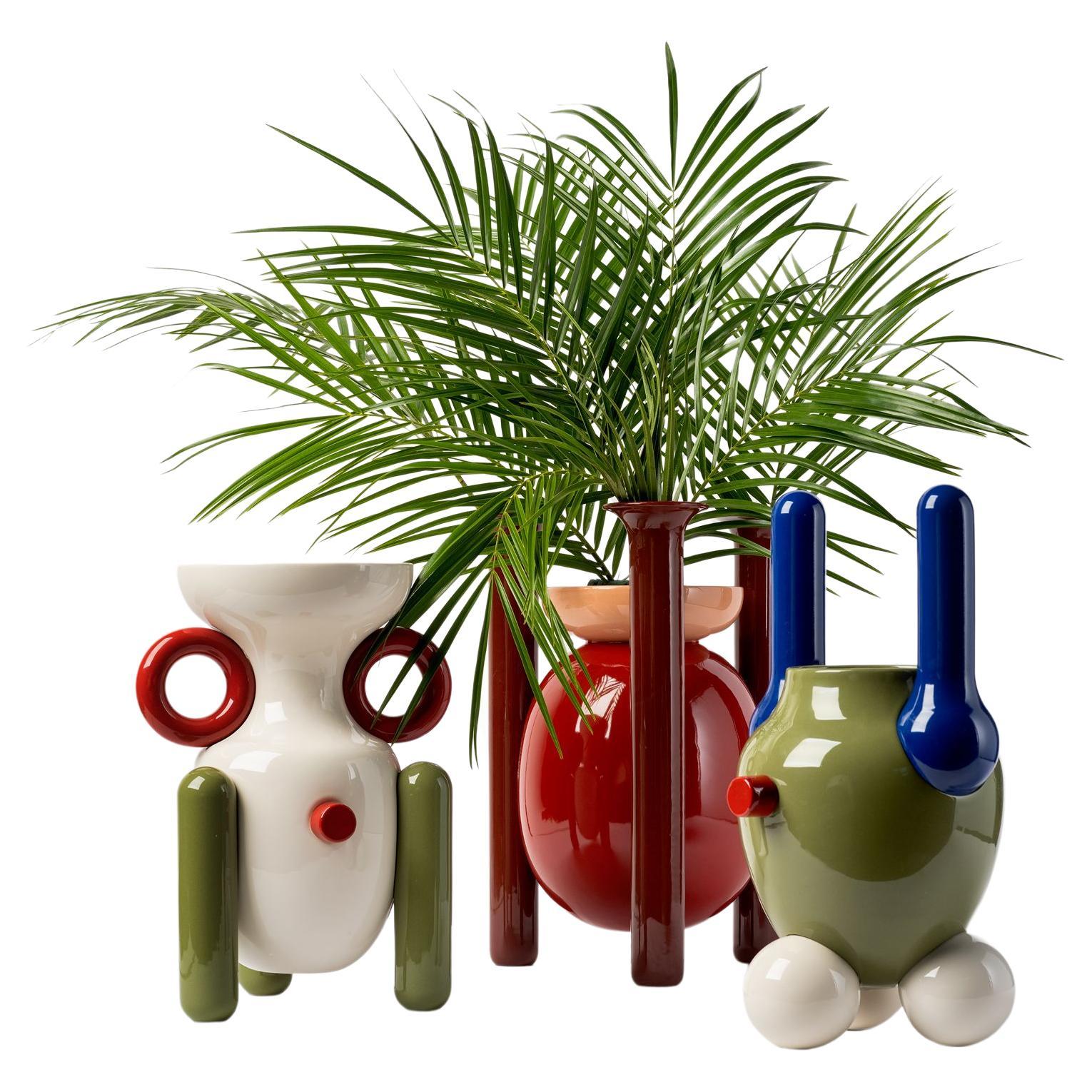 Set of 3 Contemporary Glazed Ceramic Vases, Explorer Collection by Jaime Hayon