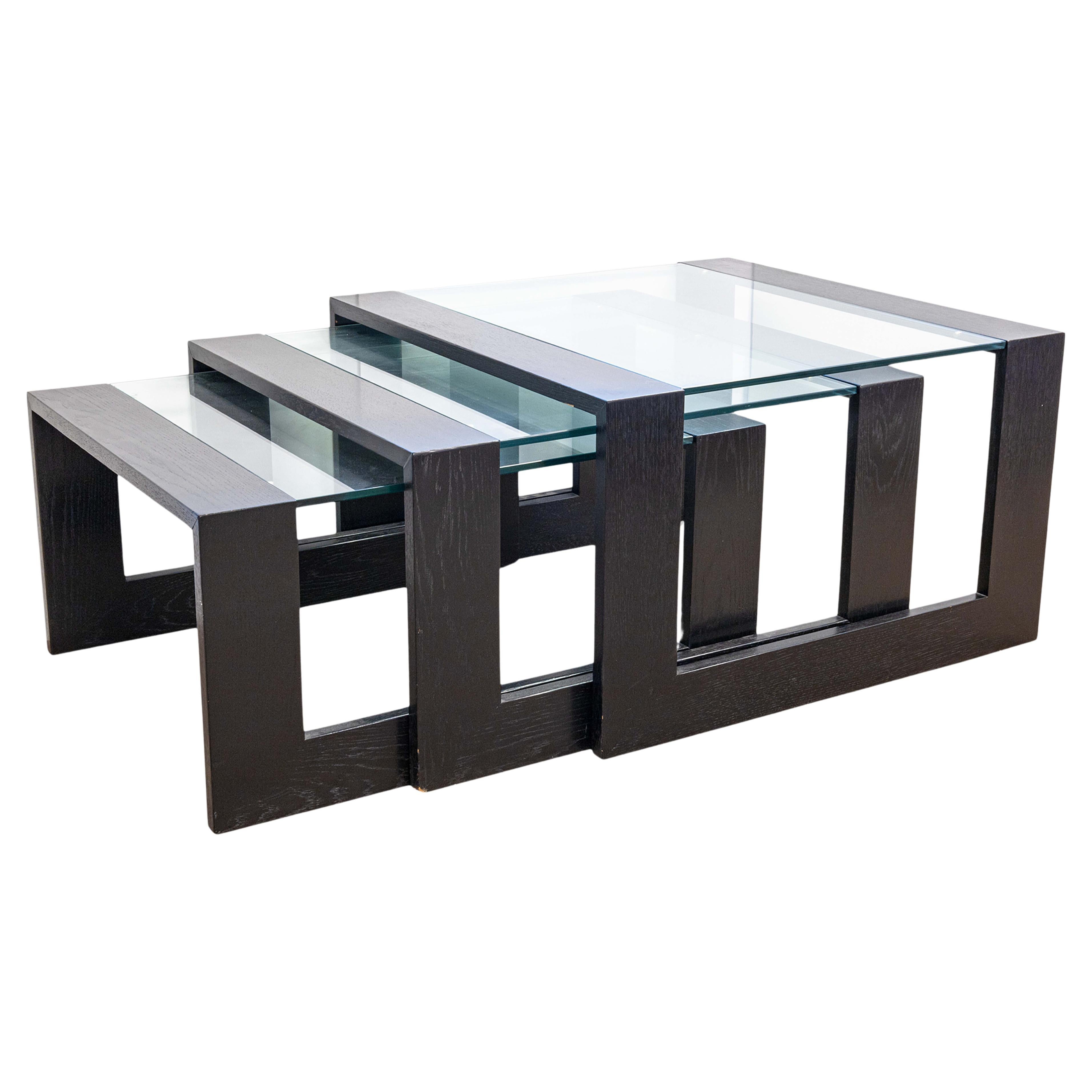 Set di 3 tavolini da salotto moderni e contemporanei in legno e vetro