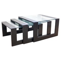Set aus 3 Contemporary Modern Black Wood and Glass Nesting Side End Tables