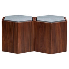 Set of 3 Contemporary Modular Side or Center Table 'or Stool' in Wood and Stone