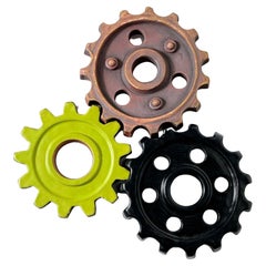 Set of 3 Contemporary Studio Pottery Wall Hanging Gear Sculptures in Ceramic