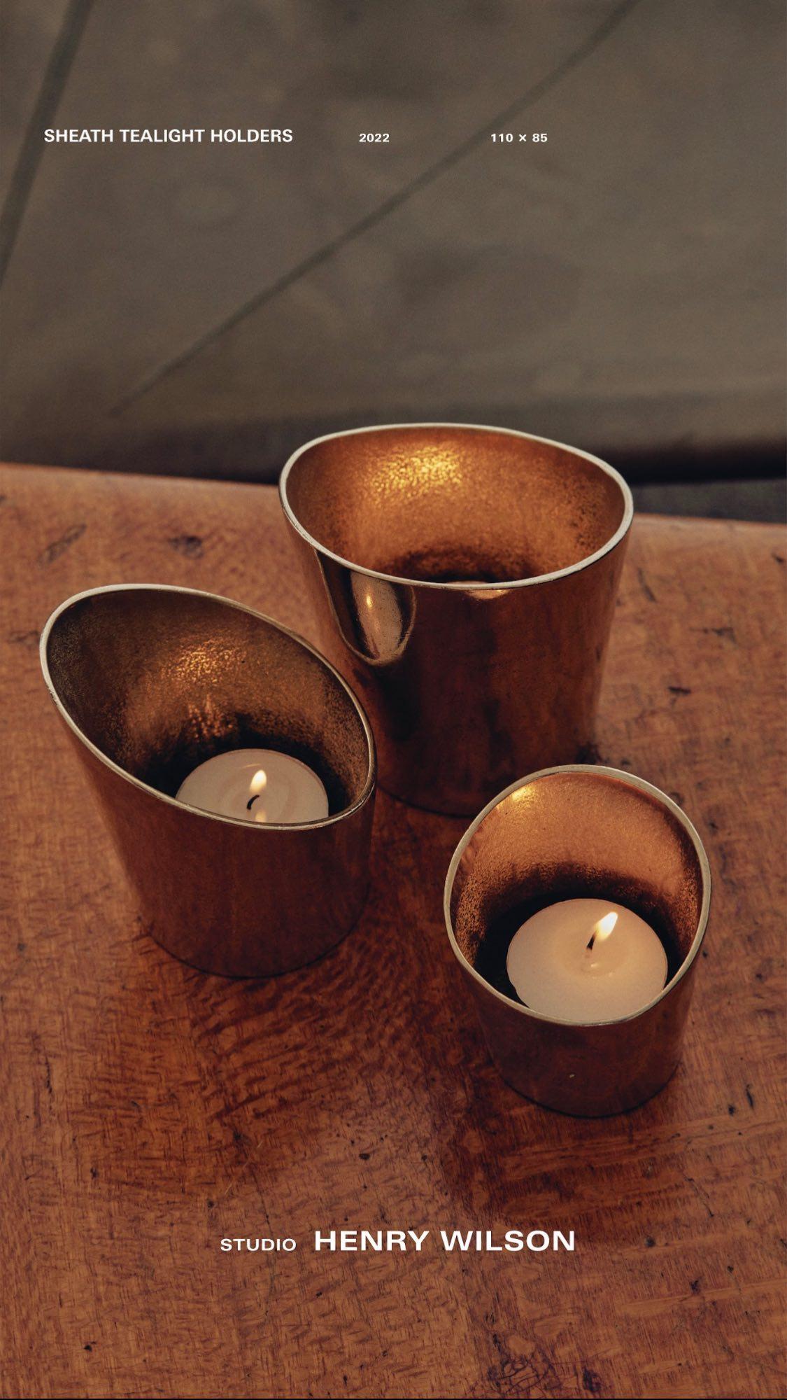Set of 3 Contemporary Various Sized Golden Brass Holders by Henry Wilson For Sale 2