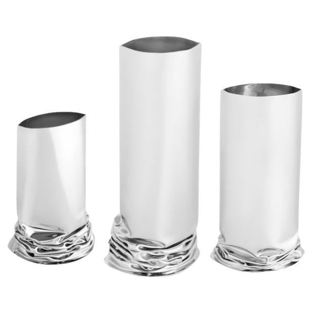 Set of 3 Contemporary Vases 'Crash' by Zieta, Stainless Steel For Sale