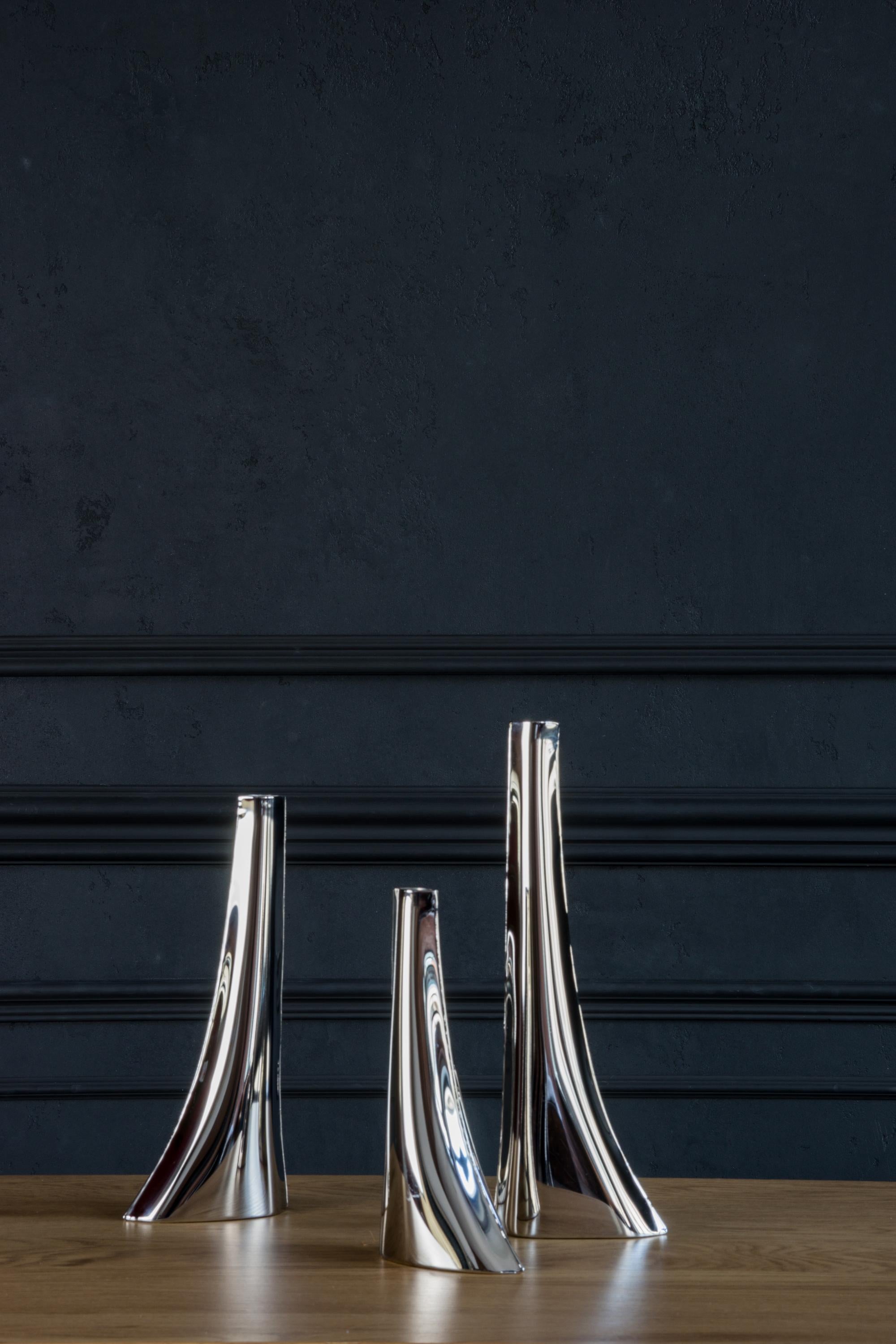 Set di 3 vasi contemporanei 'Leyki' di Zieta, Acciaio inox in vendita 4