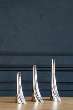 Set of 3 Contemporary Vases 'Leyki' by Zieta, Stainless Steel