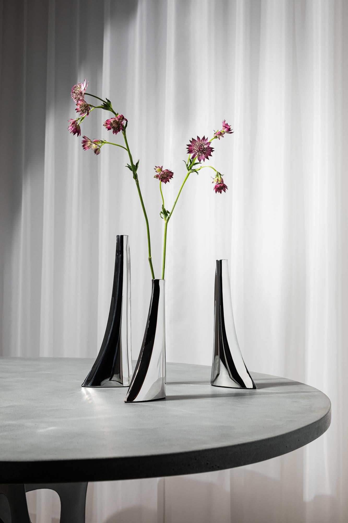 Organic Modern Set of 3 Contemporary Vases 'Leyki' by Zieta, Stainless Steel For Sale