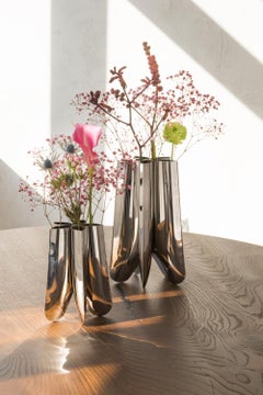 Set of 3 Contemporary Vases 'Rotation' by Zieta, Stainless Steel