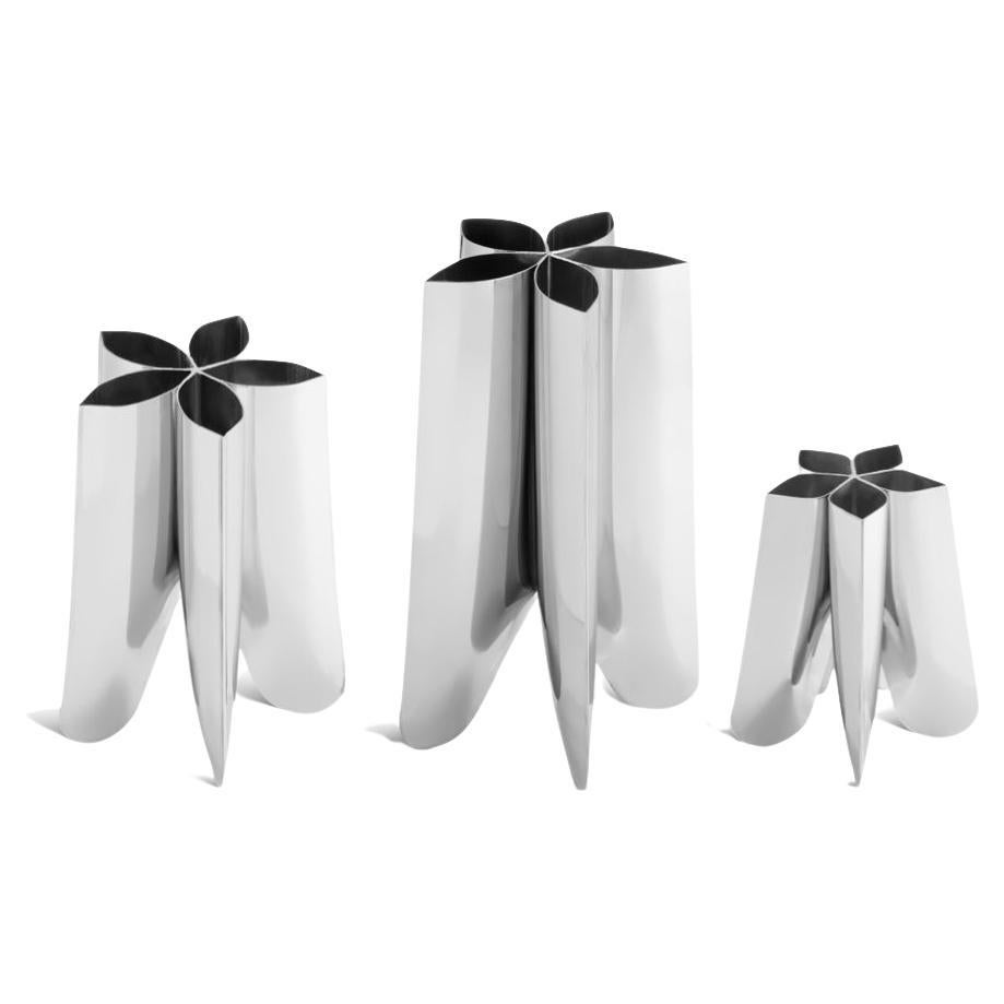 Set of 3 Contemporary Vases 'Rotation' by Zieta, Stainless Steel