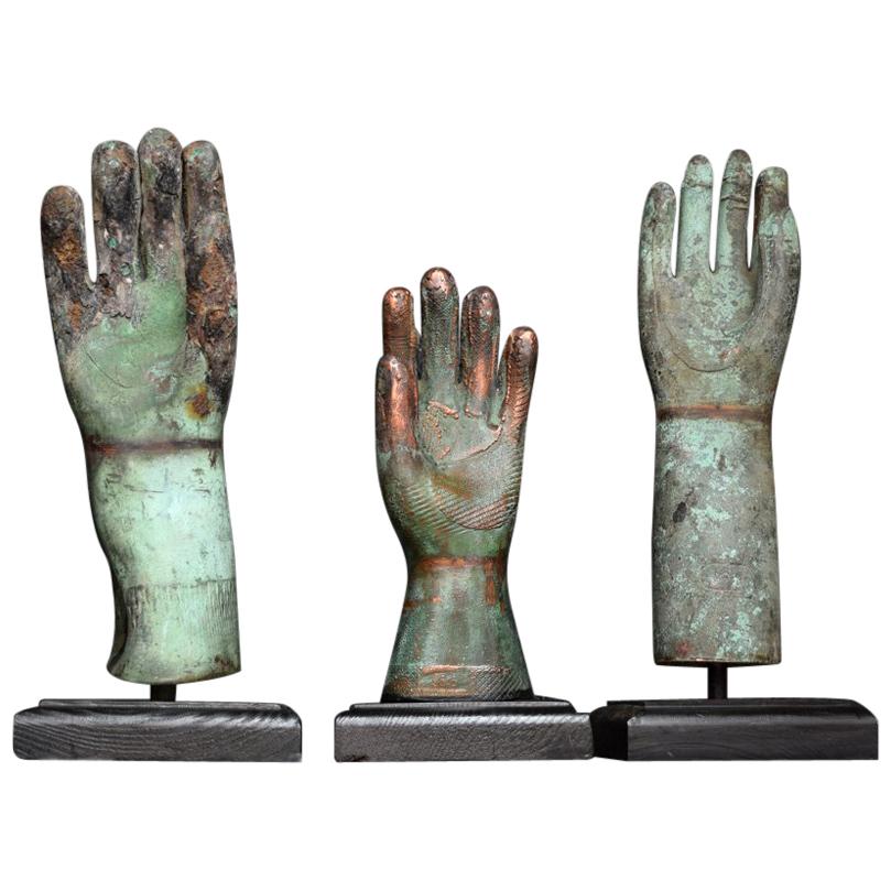 Set of 3 Copper and Bronze Sculptural Glove Mold Forms