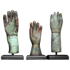 Set of 3 Copper and Bronze Sculptural Glove Mold Forms