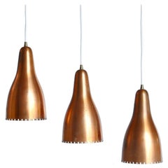 Vintage Set of 3 Copper Bell Ceiling Pendants by Bent Karlby, Lyfa, Copenhagen, 1960s