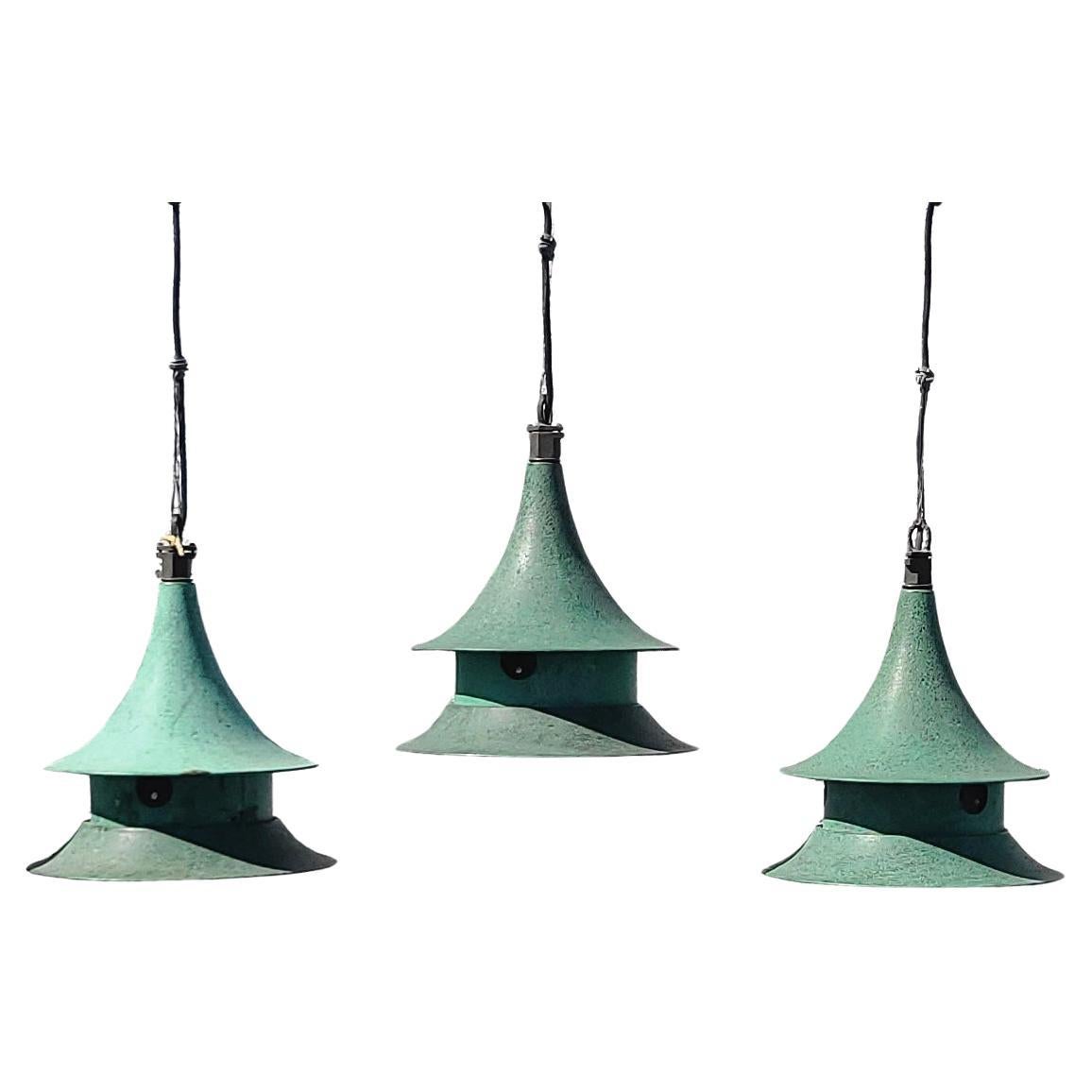 Set of 3 Copper Birdhouse Pendants by Kim Lighting