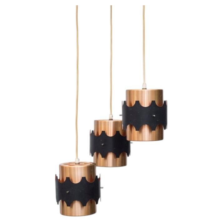 Set of 3 Copper Cylinder Pendant Lights Attributed to Hoogervorst For Sale