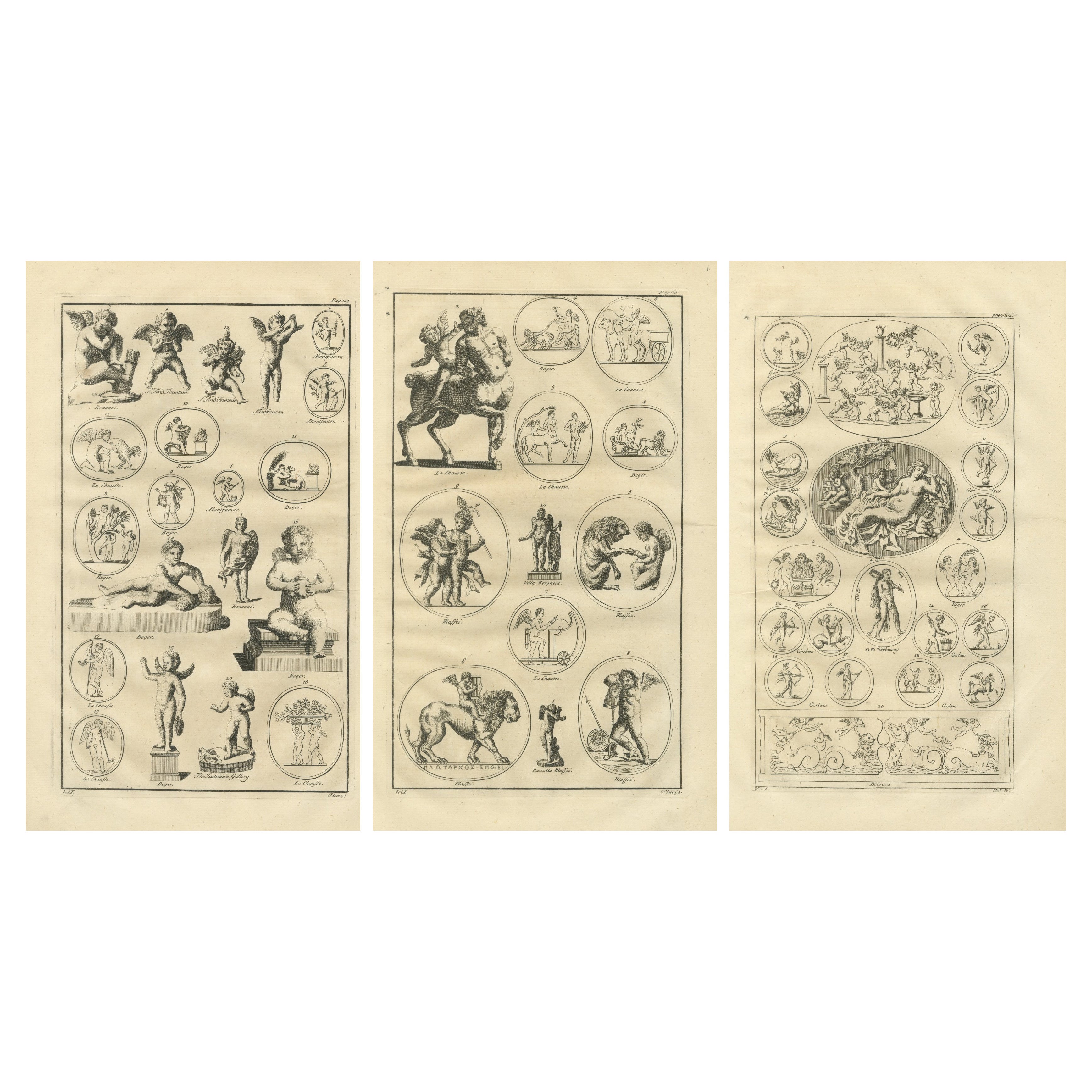 Set of 3 Copper Engravings of Putti 
Cupid, 18th Century, Unframed For Sale