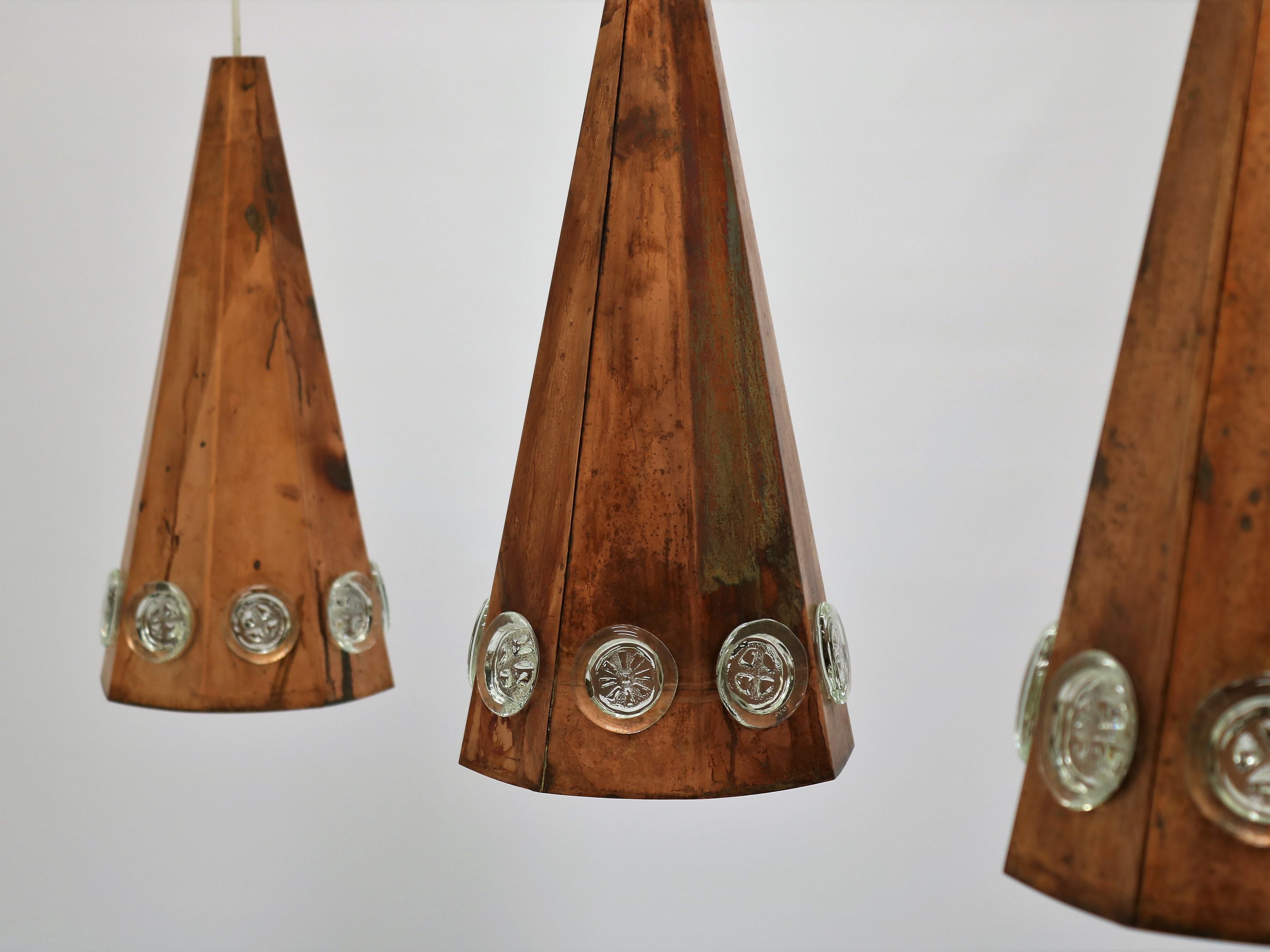 Set of 3 Copper Pendants by Danish Designer Svend Aage Holm Sorensen (Skandinavische Moderne)