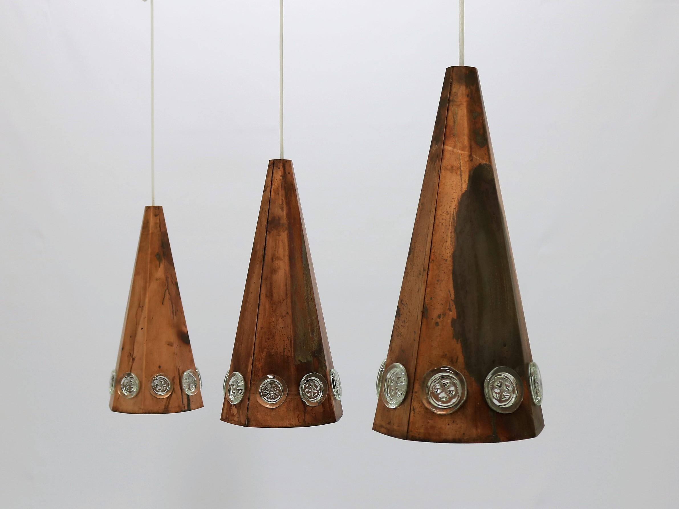 Set of 3 Copper Pendants by Danish Designer Svend Aage Holm Sorensen (Schwedisch)