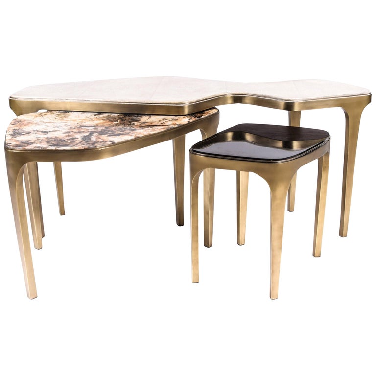 Set of 3 Cosmos Nesting Coffee Tables in Shagreen, Shell & Hwana R & Y Augousti For Sale