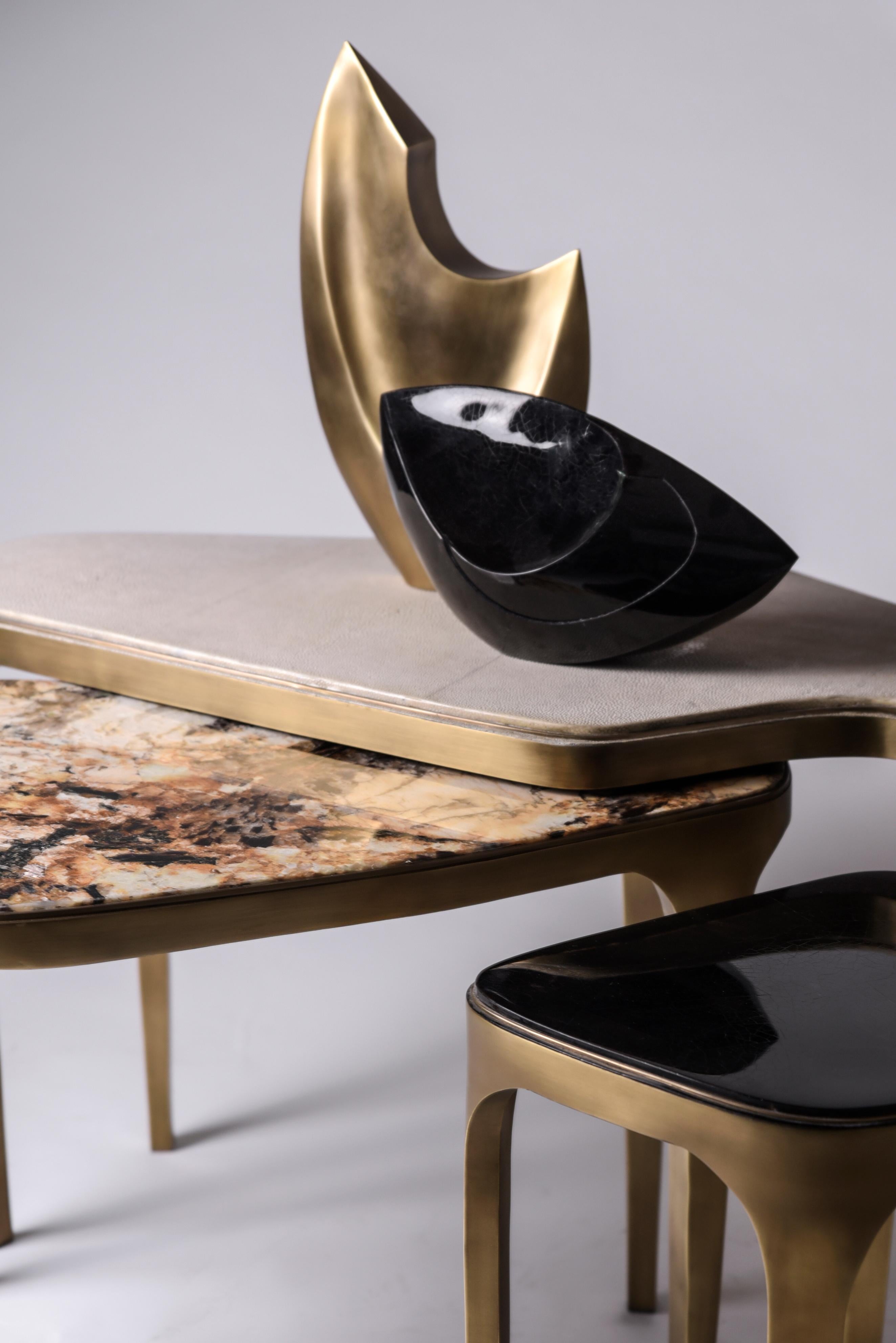 Hand-Crafted Set of 3 Cosmos Nesting Coffee Tables in Shagreen, Shell & Hwana R&Y Augousti For Sale