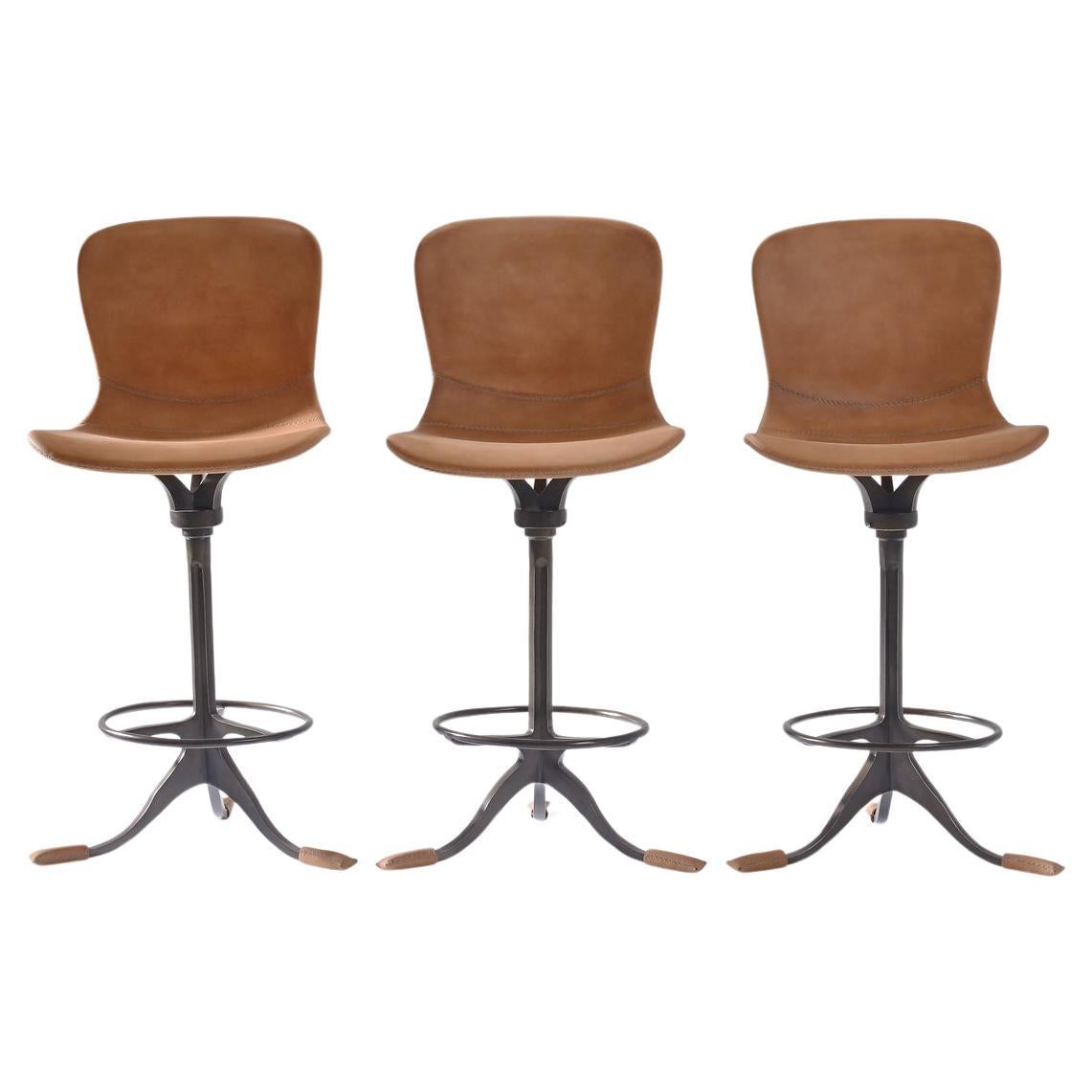 Set of 3 Counter-Height Swivel Stool with Footrest Ring, by P. Tendercool For Sale