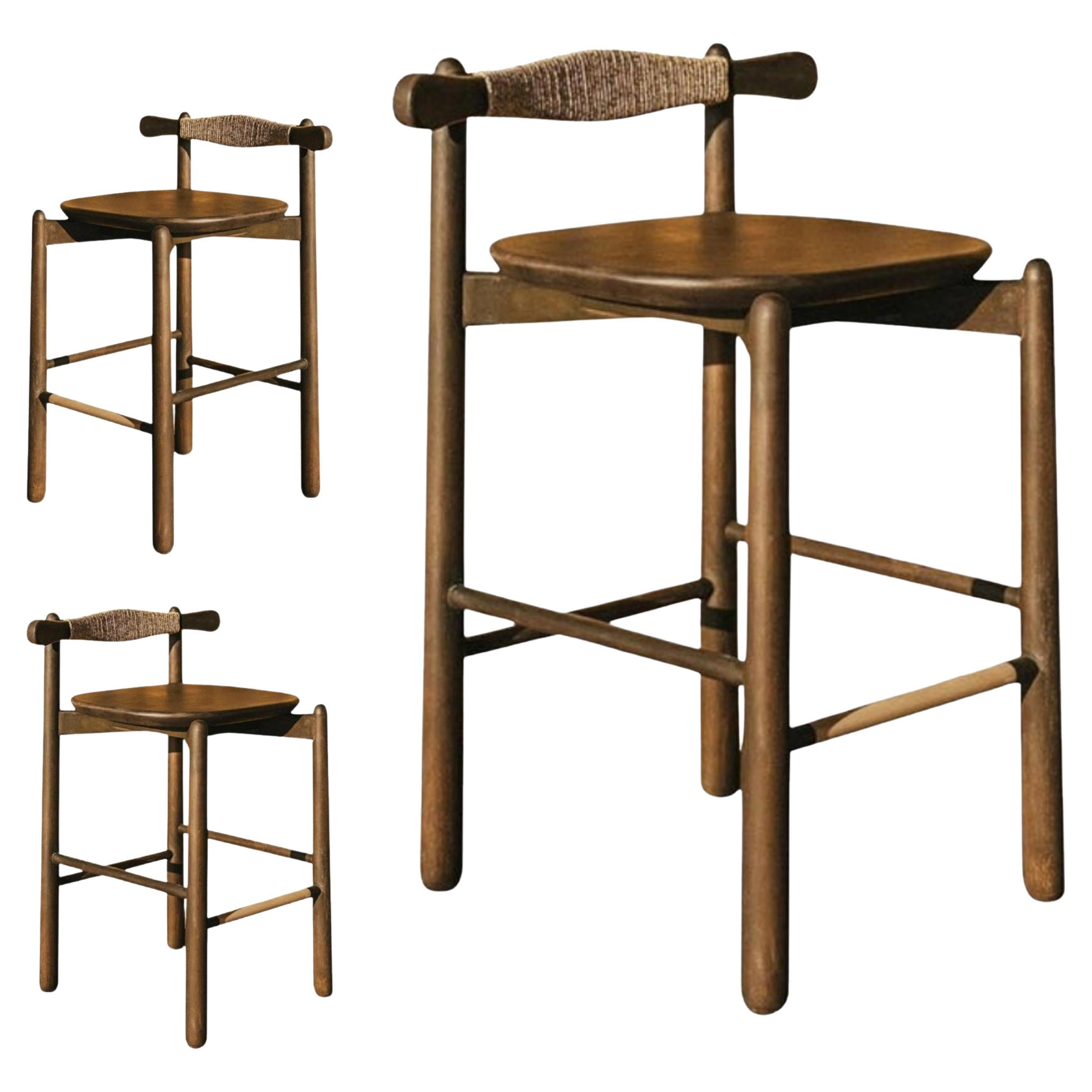 Set of 3 Counter Stool Uçá. All solid wood.