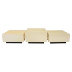 Set of 3 Cream Lacquered Cube Cocktail Tables, Customizable