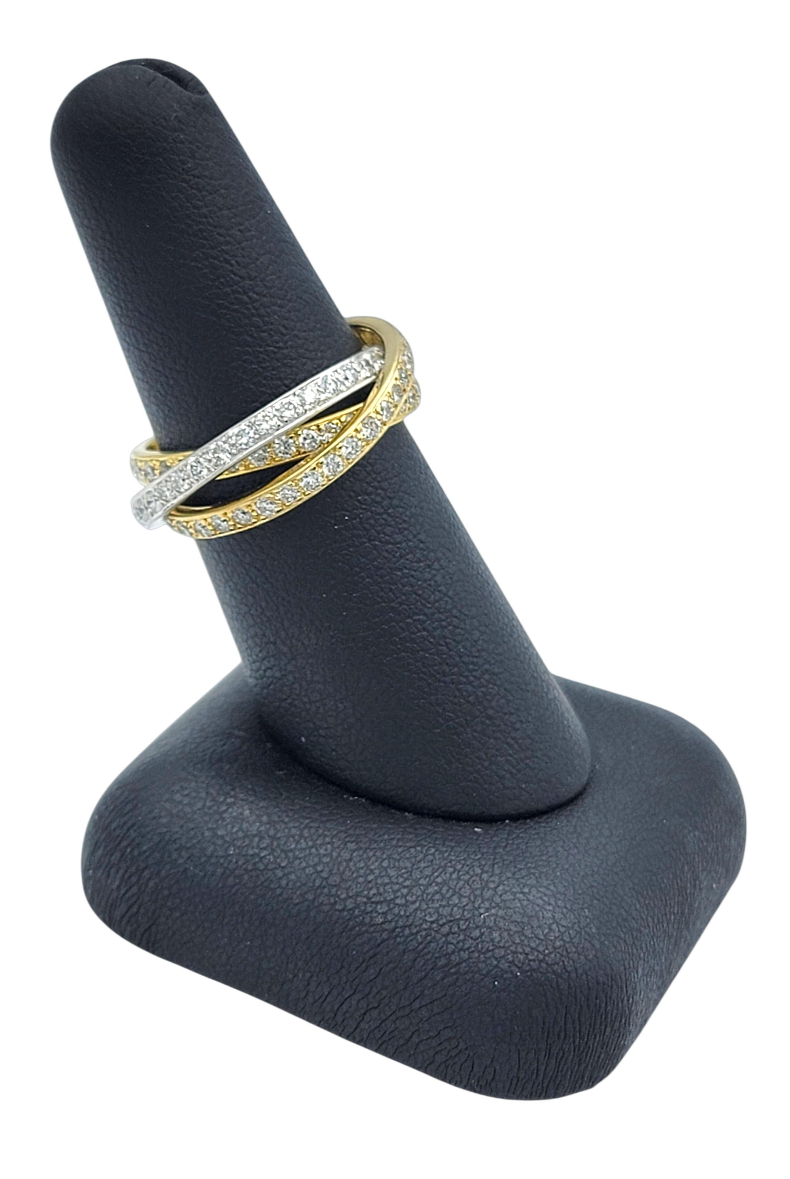 Set of 3 Criss Cross Pavé Diamond Stacking Rings in Two Tone 14 Karat Gold im Angebot 4