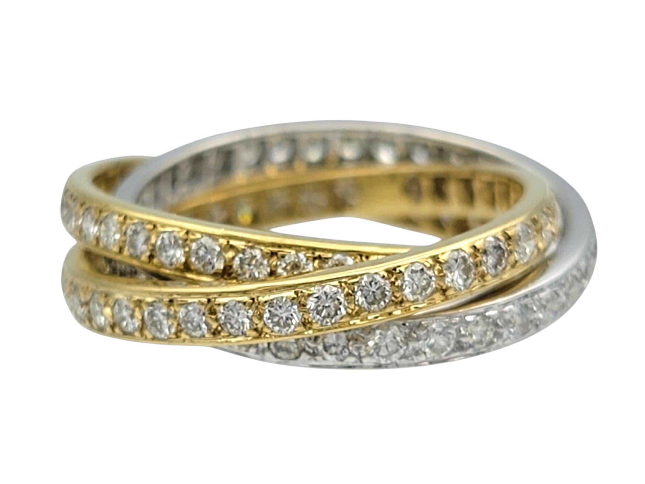 Set of 3 Criss Cross Pavé Diamond Stacking Rings in Two Tone 14 Karat Gold (Zeitgenössisch) im Angebot