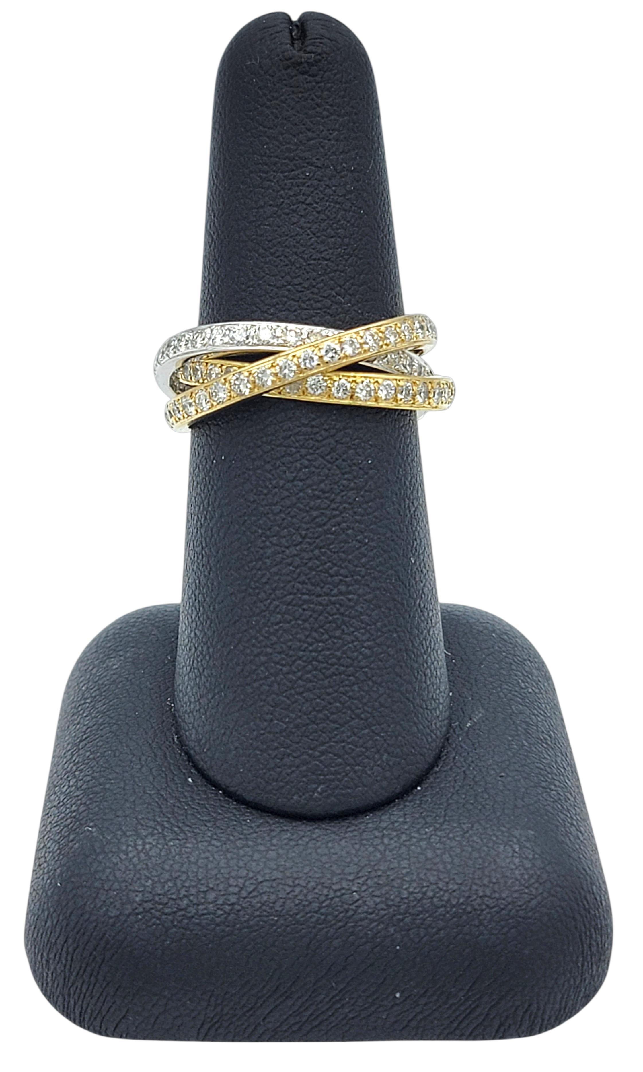 Set of 3 Criss Cross Pavé Diamond Stacking Rings in Two Tone 14 Karat Gold im Angebot 3