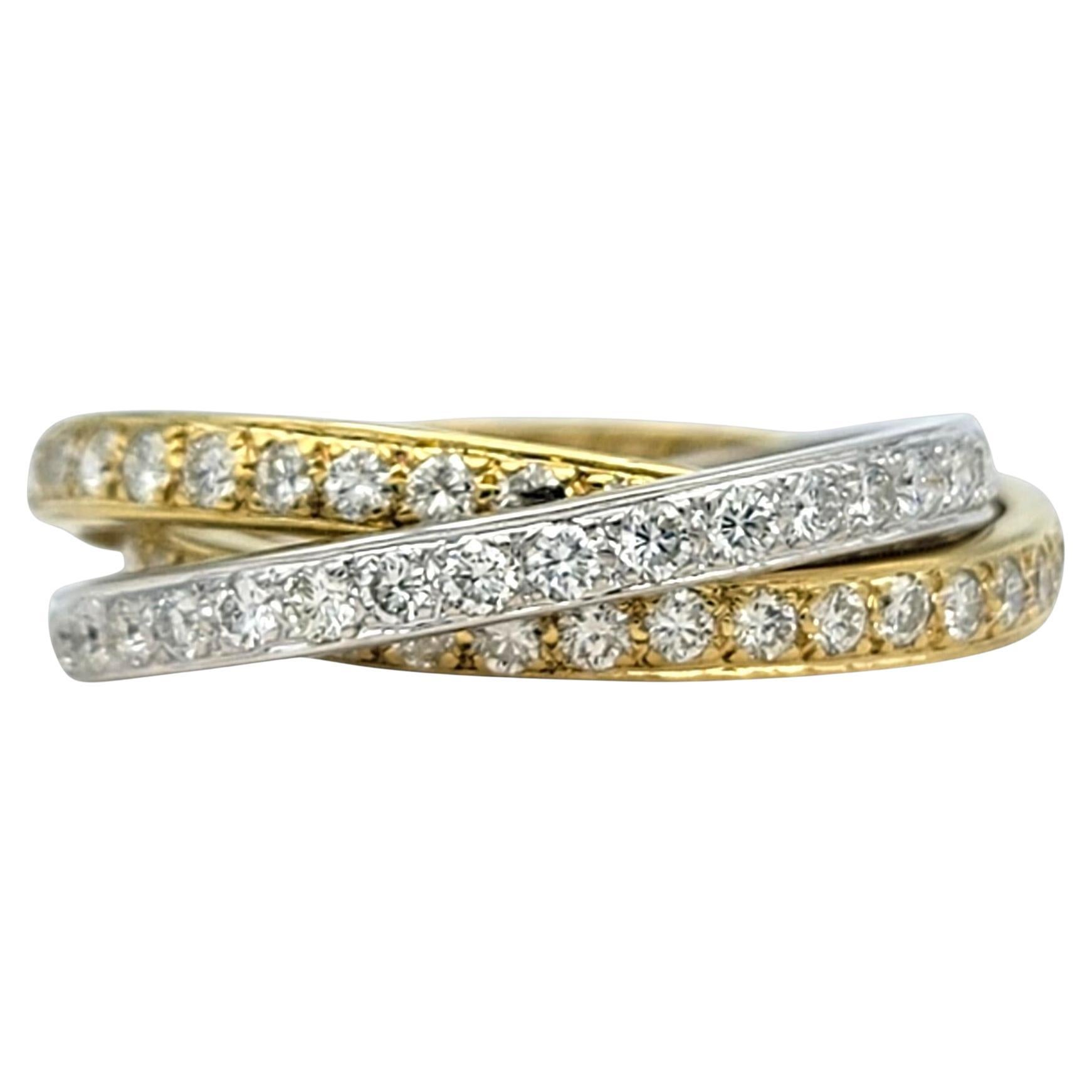Set of 3 Criss Cross Pavé Diamond Stacking Rings in Two Tone 14 Karat Gold