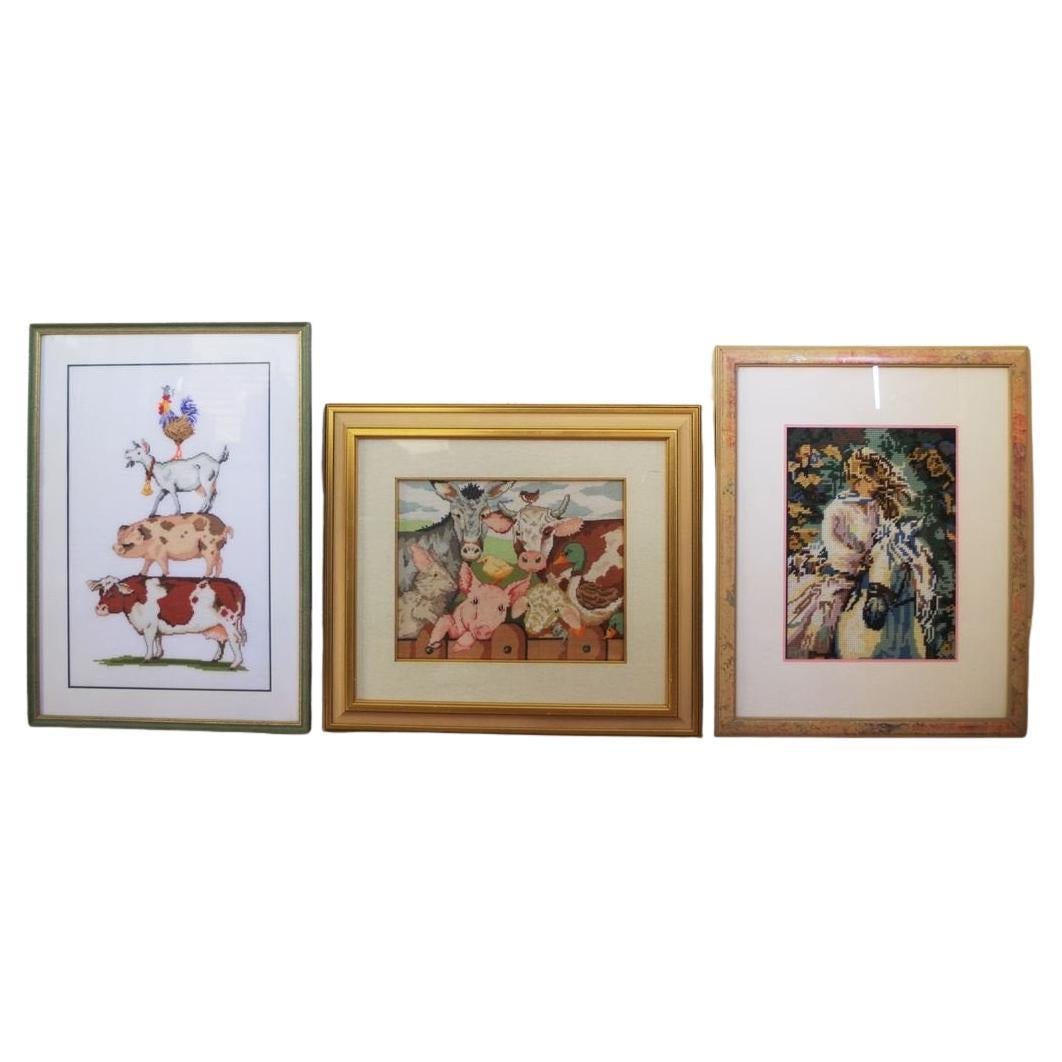 Set of 3 Crochet Animal-Themed Wall Art - 1990s For Sale