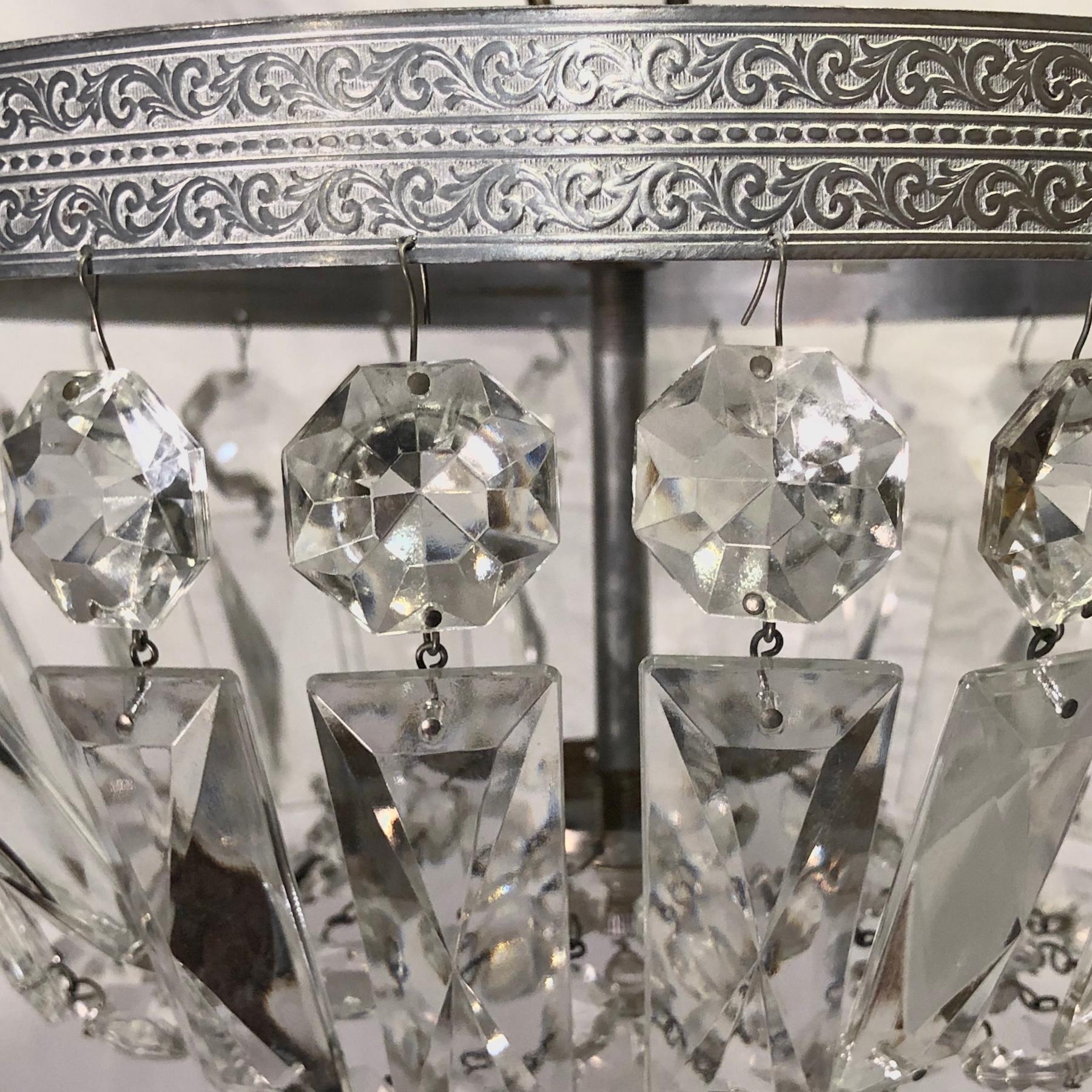 Set of 3 Crystal Flush Mount Fixtures, Sold Individually In Good Condition For Sale In New York, NY