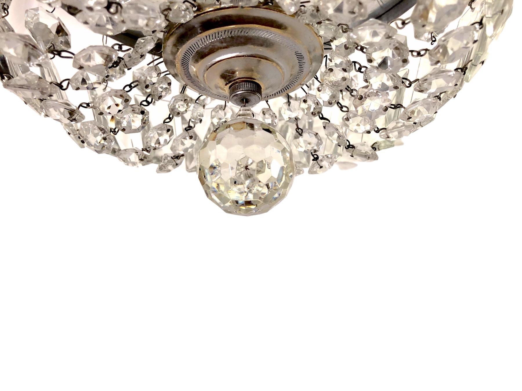Mid-20th Century Set of 3 Crystal Flush Mount Fixtures, Sold Individually For Sale