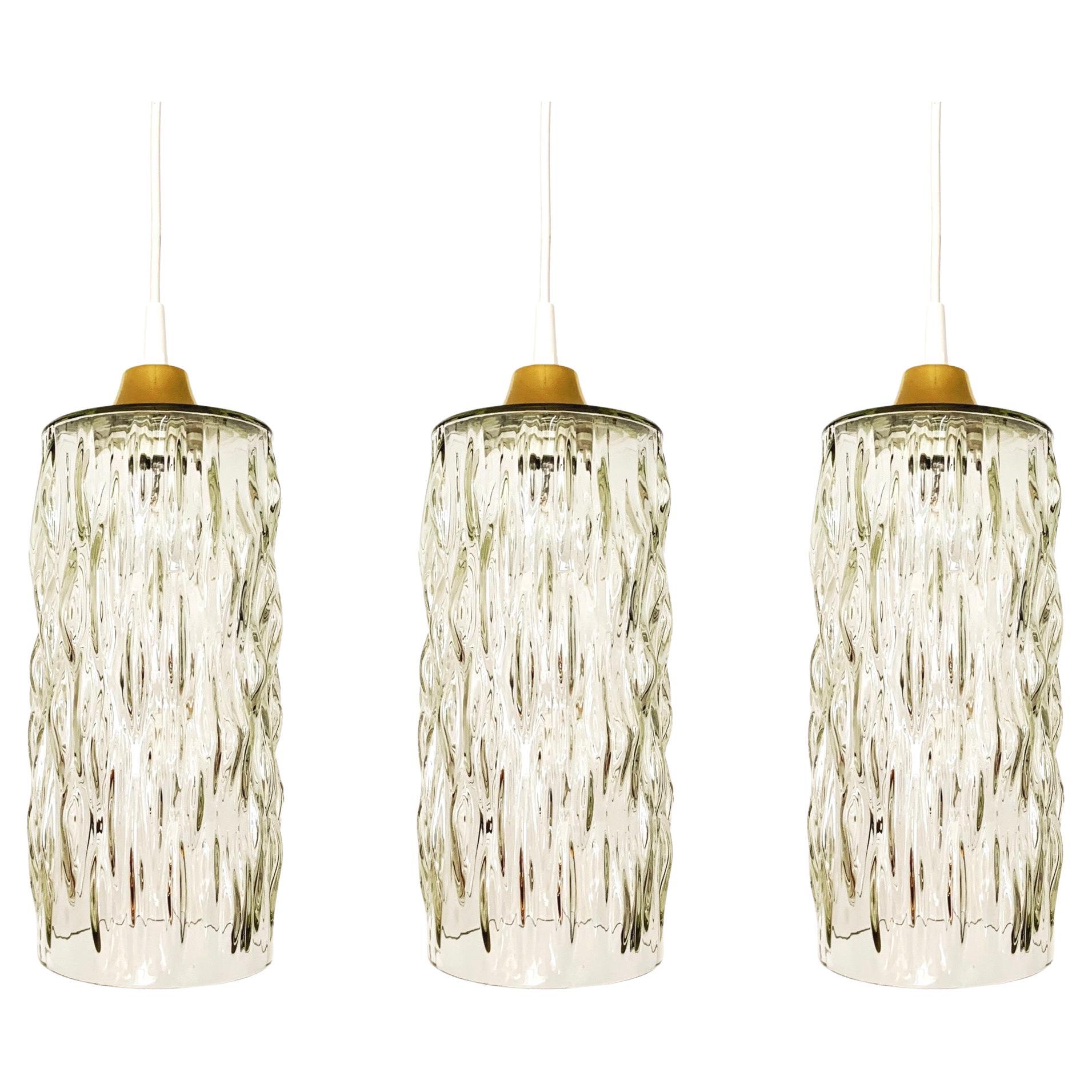 Set of 3 Crystal Glass Pendant Lamps
