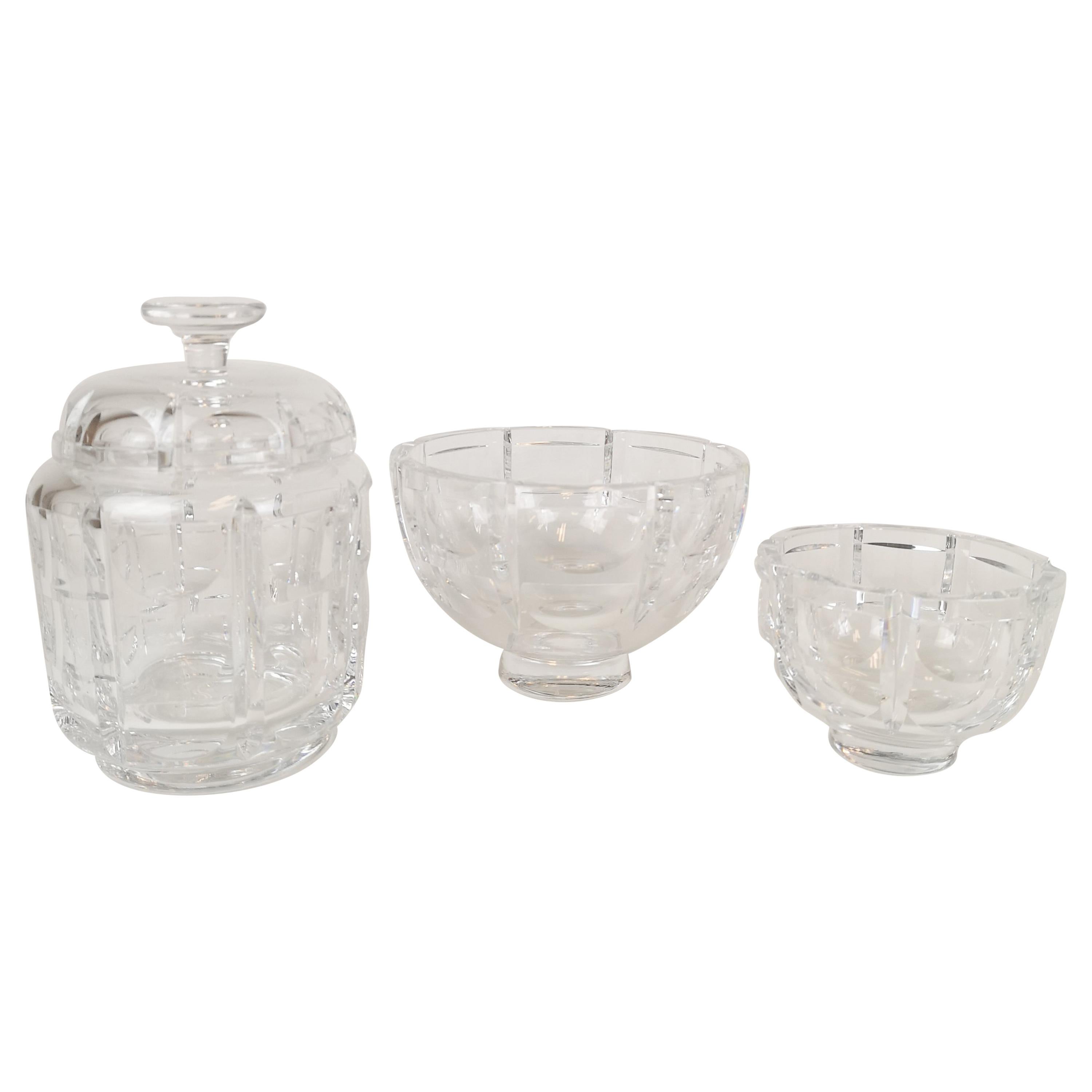 Set von 3 Kristallstücken Art Deco Orrefors Simon Gate Schweden im Angebot