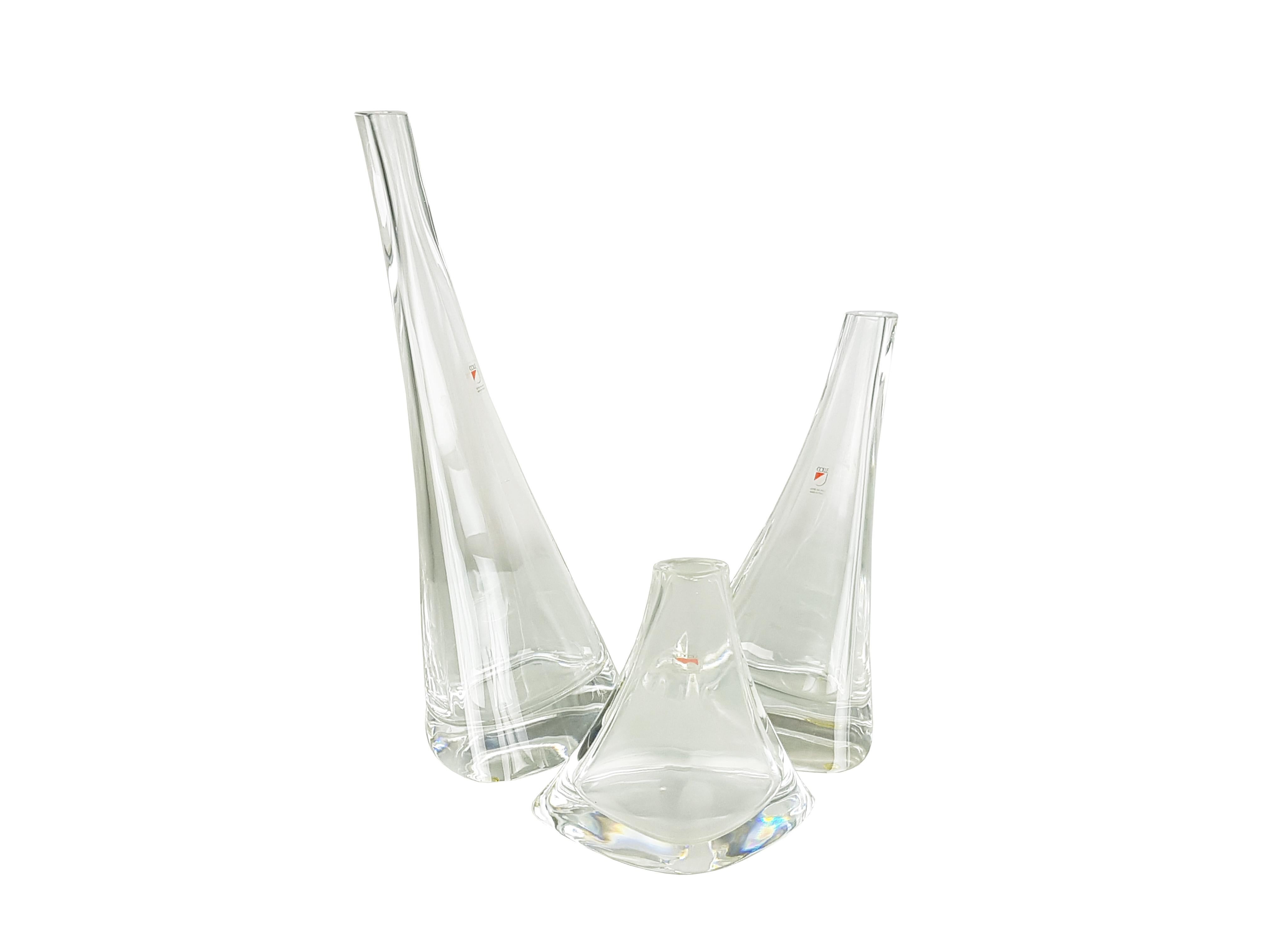 Post-Modern Set of 3 Crystal Vases by Angelo Mangiarotti for Cristalleria Colle, 1980s For Sale