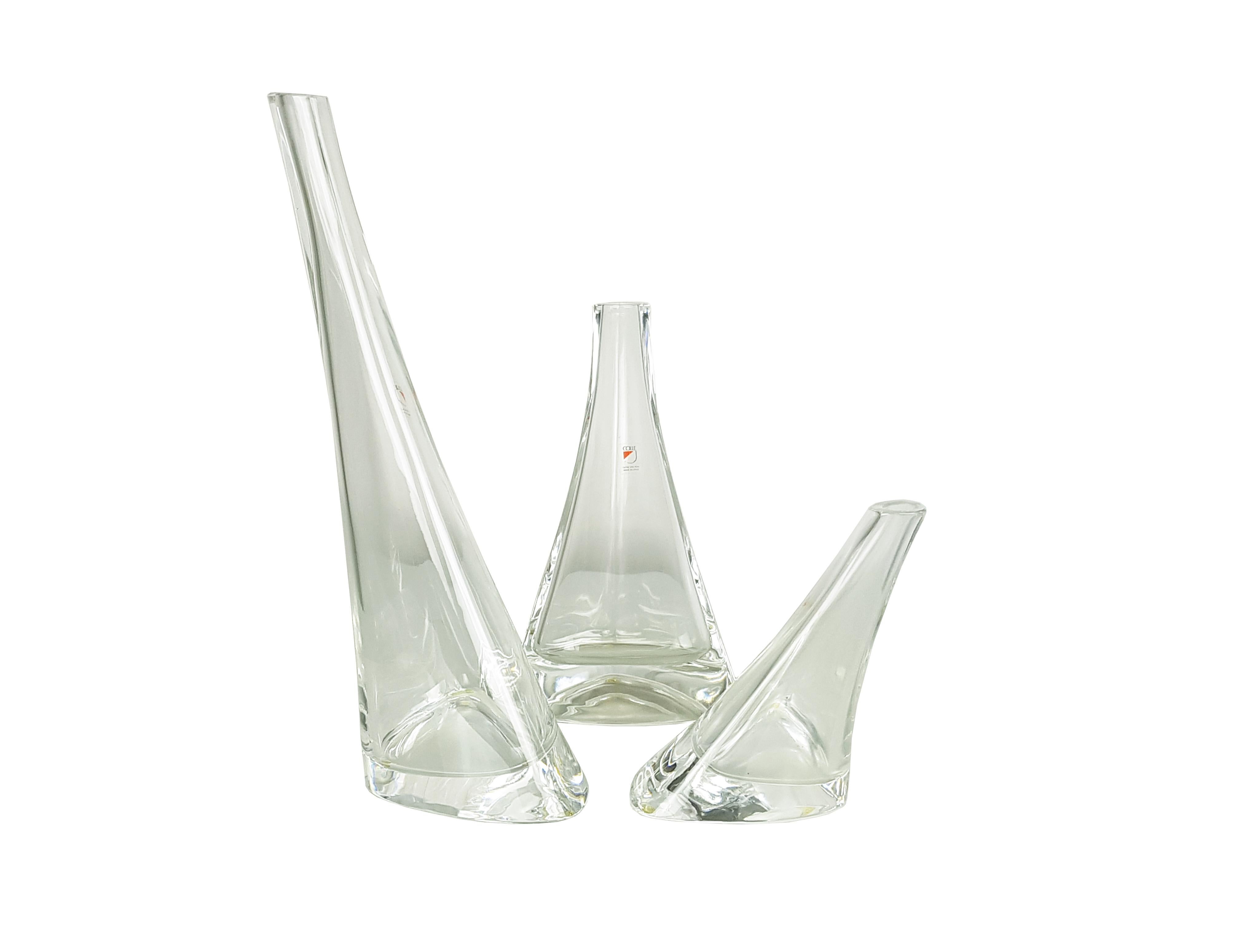 Set of 3 Crystal Vases by Angelo Mangiarotti for Cristalleria Colle, 1980s In Excellent Condition For Sale In Varese, Lombardia
