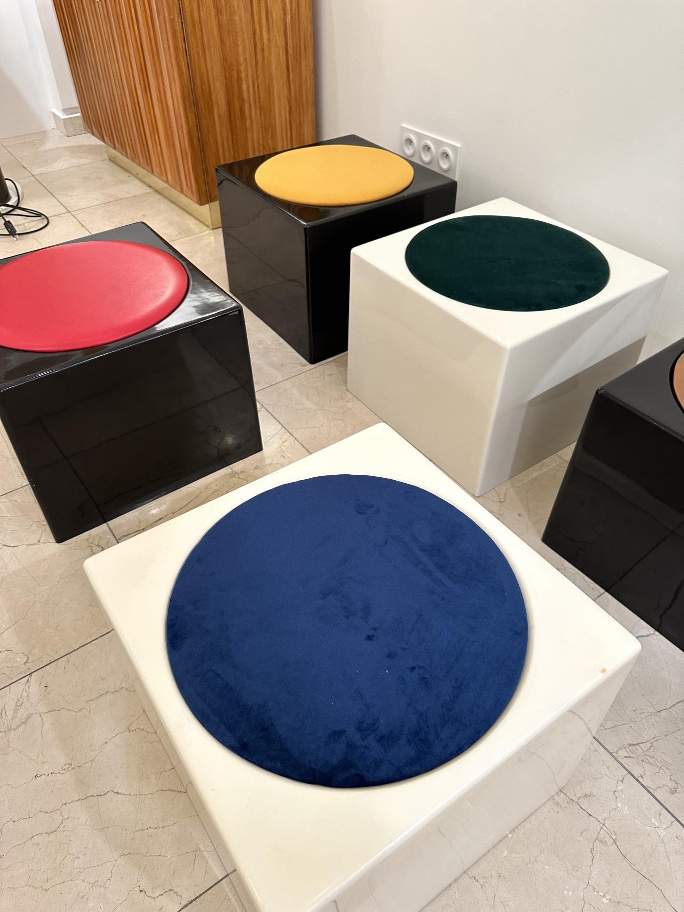 Rare Mid-Century Modern Space Age set of 3 cube stools poufs or ottomans, model 