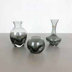 Set of 3 Cubic Hand Blown Crystal Glass Vase by Friedrich Kristall Germany 1970s